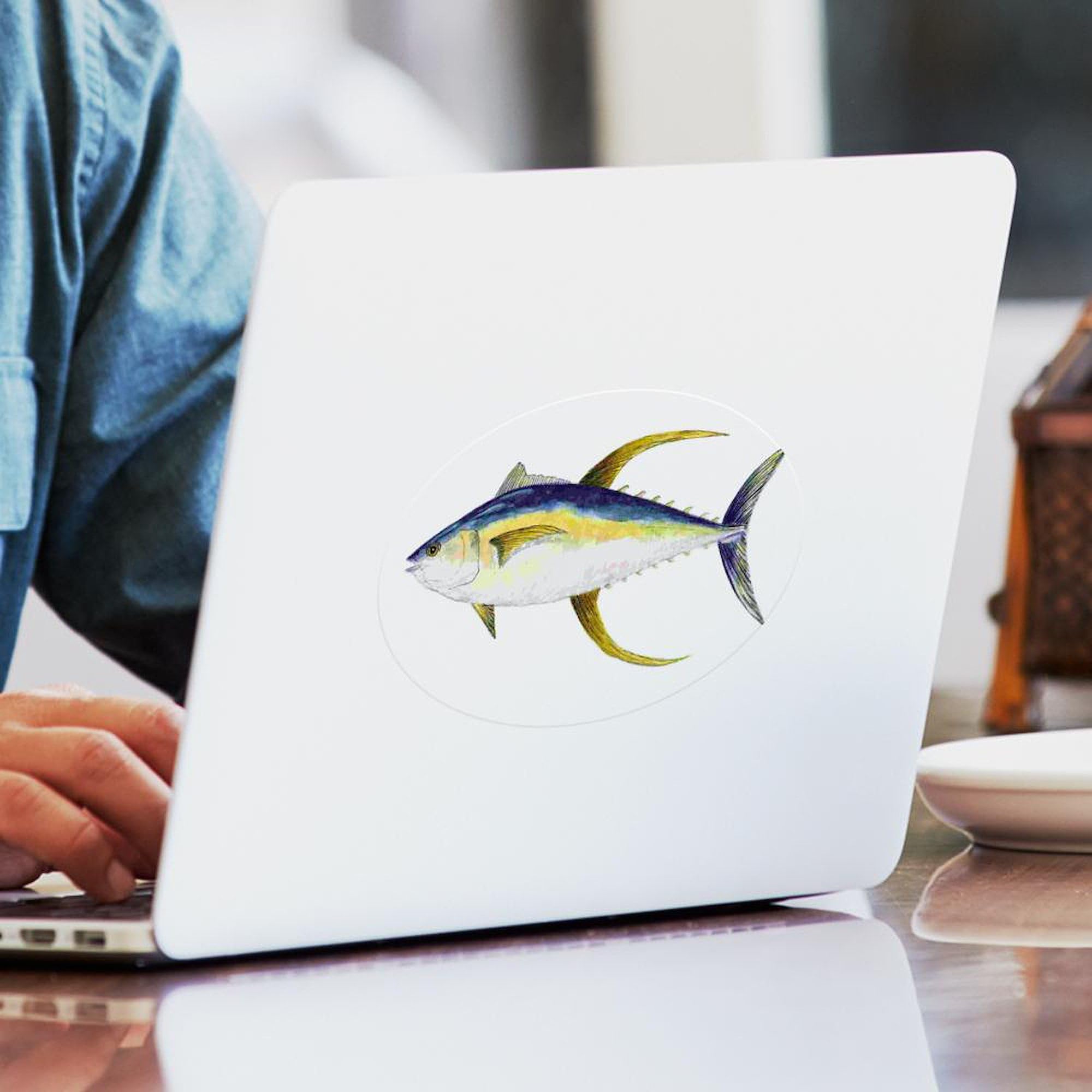 Premium Yellowfin Tuna Oval Car Bumper Sticker - Waterproof Vinyl Decal for Cars, Trucks, Laptops - Perfect for Fishing Enthusiasts & Marine Life Lovers