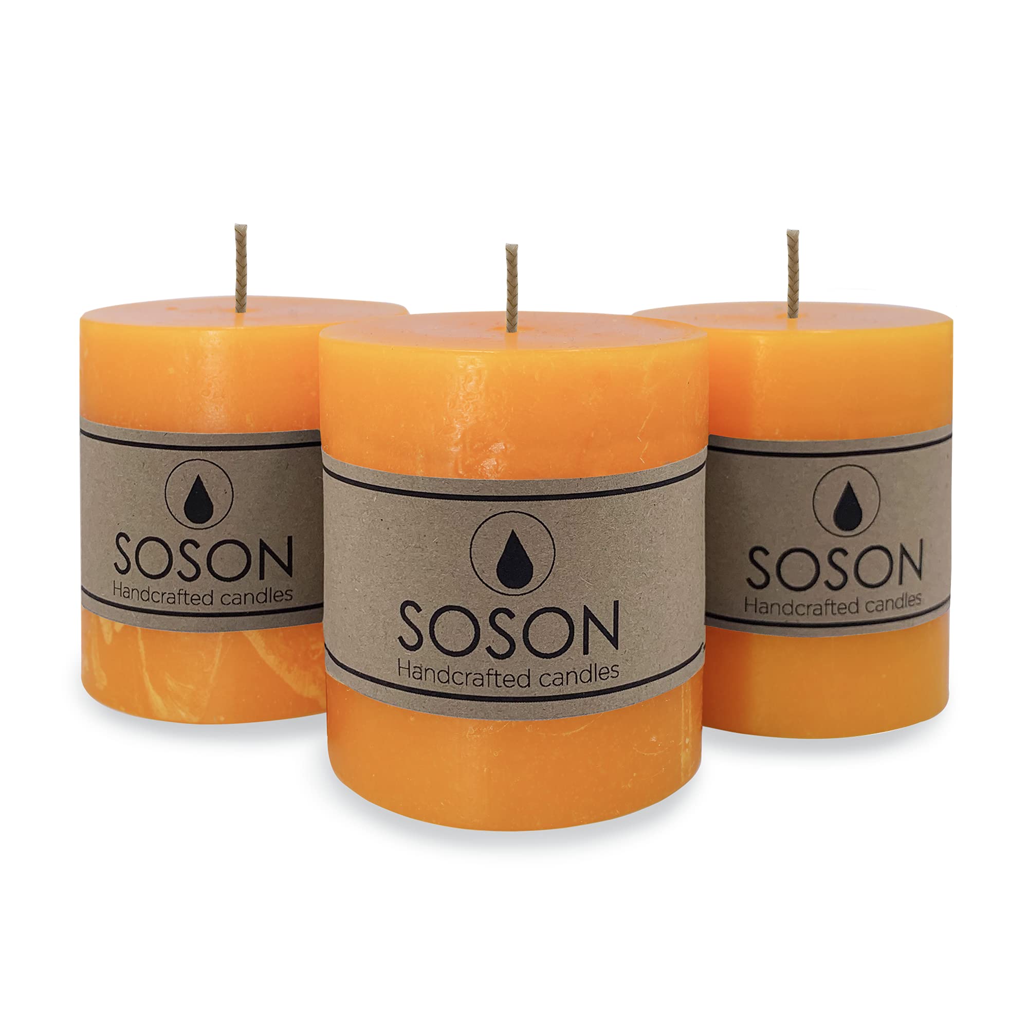 Simply Soson Rustic 3x3 Apricot Orange Pillar Candles Set of 3 - Unscented Decorative Candles for Candle Holders - Fall & Thanksgiving Home Decor, Wedding Centerpieces, Table Setting, Fireplace Mantel