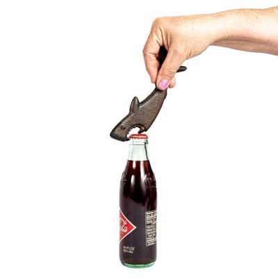 Premium Cast Iron Shark Bottle Opener - Rustic Durable Metal Beer Bottle Cap Lifter - Perfect for Beach Parties, BBQ, and Man Cave Decor