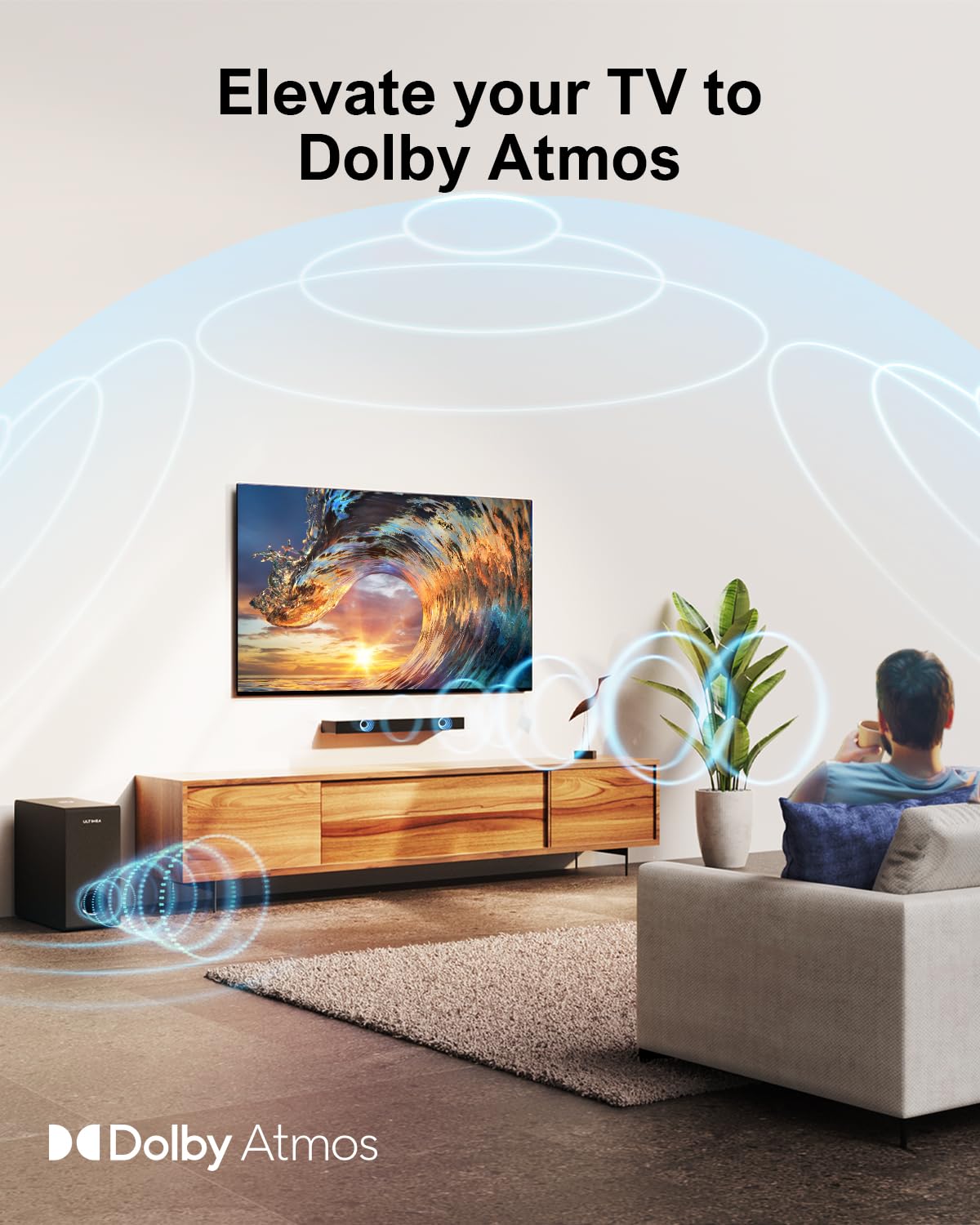 ULTIMEA Nova S50 Ultra-Slim Sound Bar with Dolby Atmos - 190W Peak Power Home Theater System with Wireless Subwoofer & Bass Boost for Smart TVs | Perfect for Movie Nights, Gaming & Music Streaming