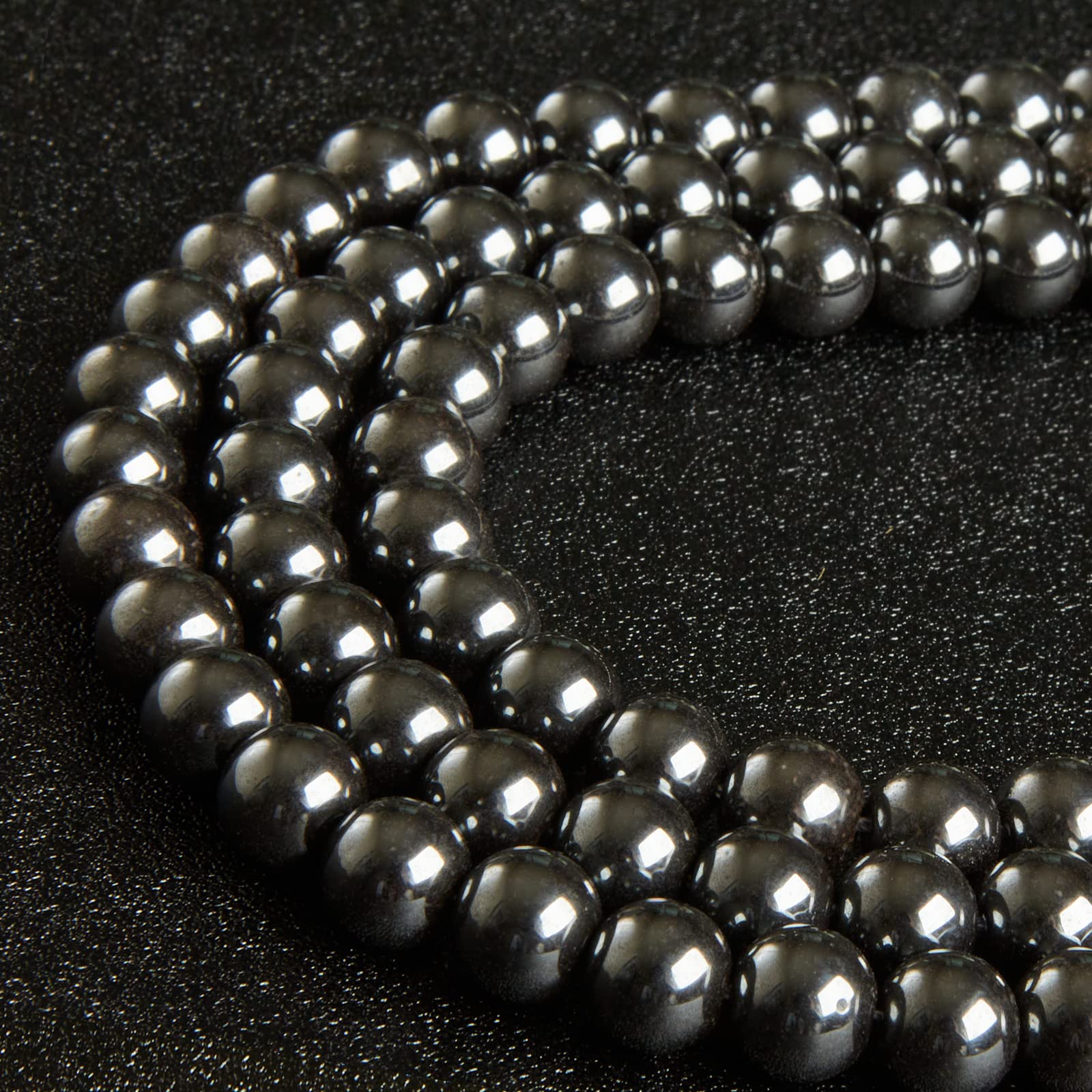 100pcs 8mm Black Hematite Beads - Natural Gemstone Round Loose Beads for DIY Jewelry Making, Bracelets, Necklaces & Craft Projects - Healing Stone Beads for Stress Relief & Energy Balancing