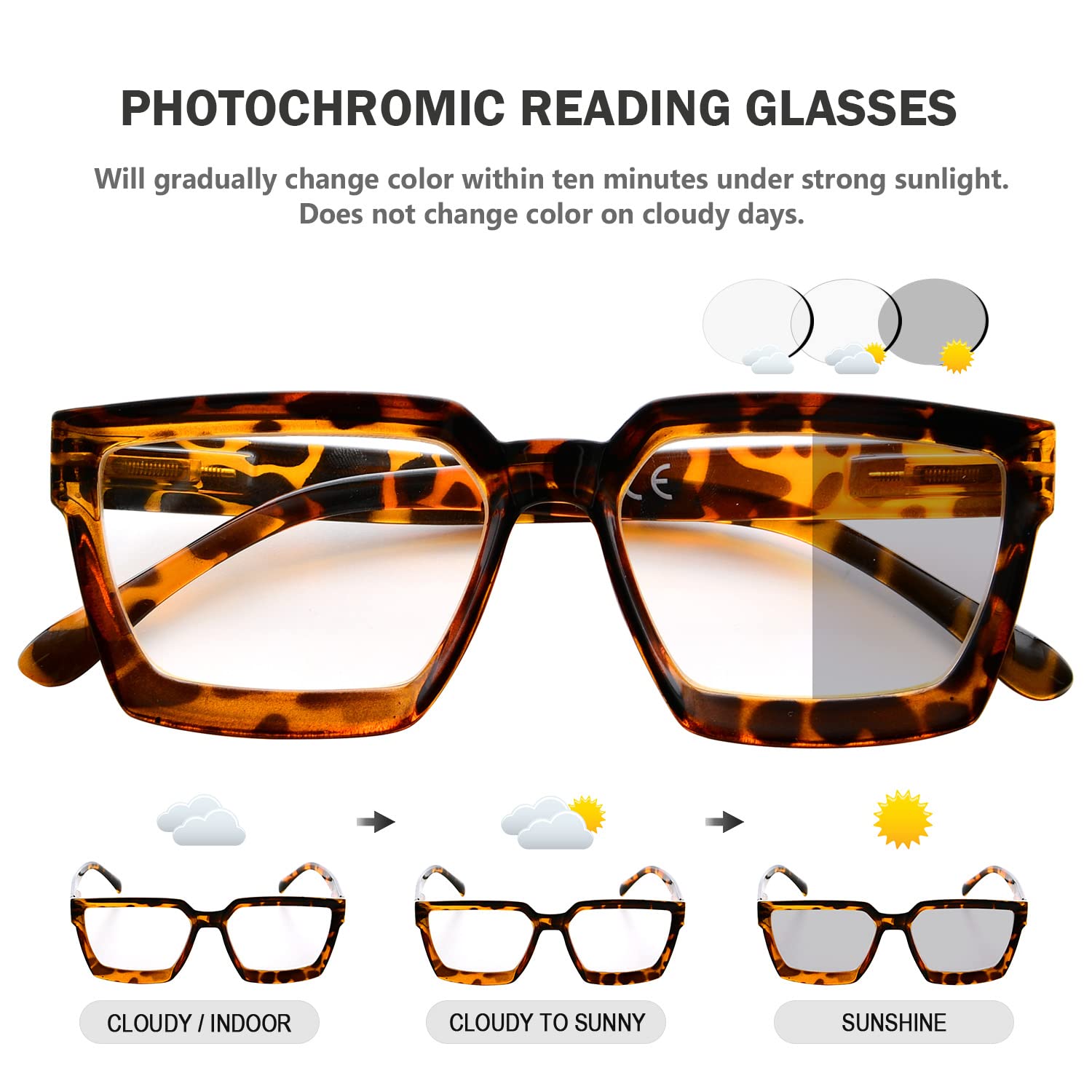 Eyekepper Photochromic Reading Glasses for Women - Tortoise Frame +2.50 Strength - Light Adaptive Lenses for Indoor/Outdoor Use - Perfect for Reading, Driving & Daily Activities
