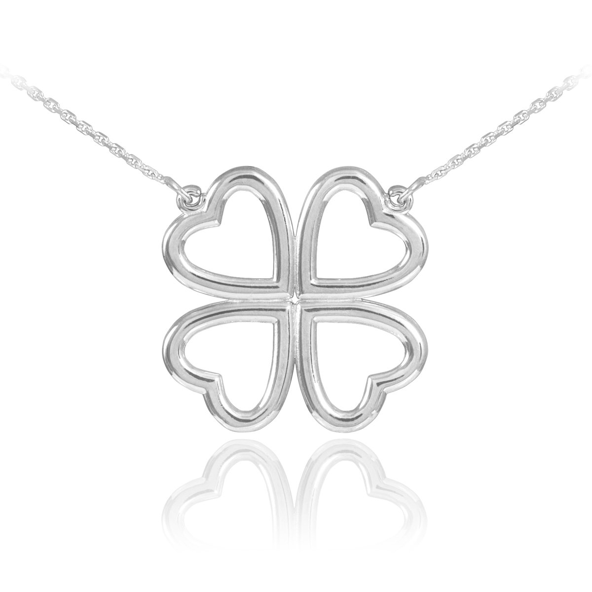 14K White Gold Shamrock Heart Necklace for Women - Elegant Irish Clover Pendant Jewelry Gift for St. Patrick's Day, Anniversary & Valentine's Day