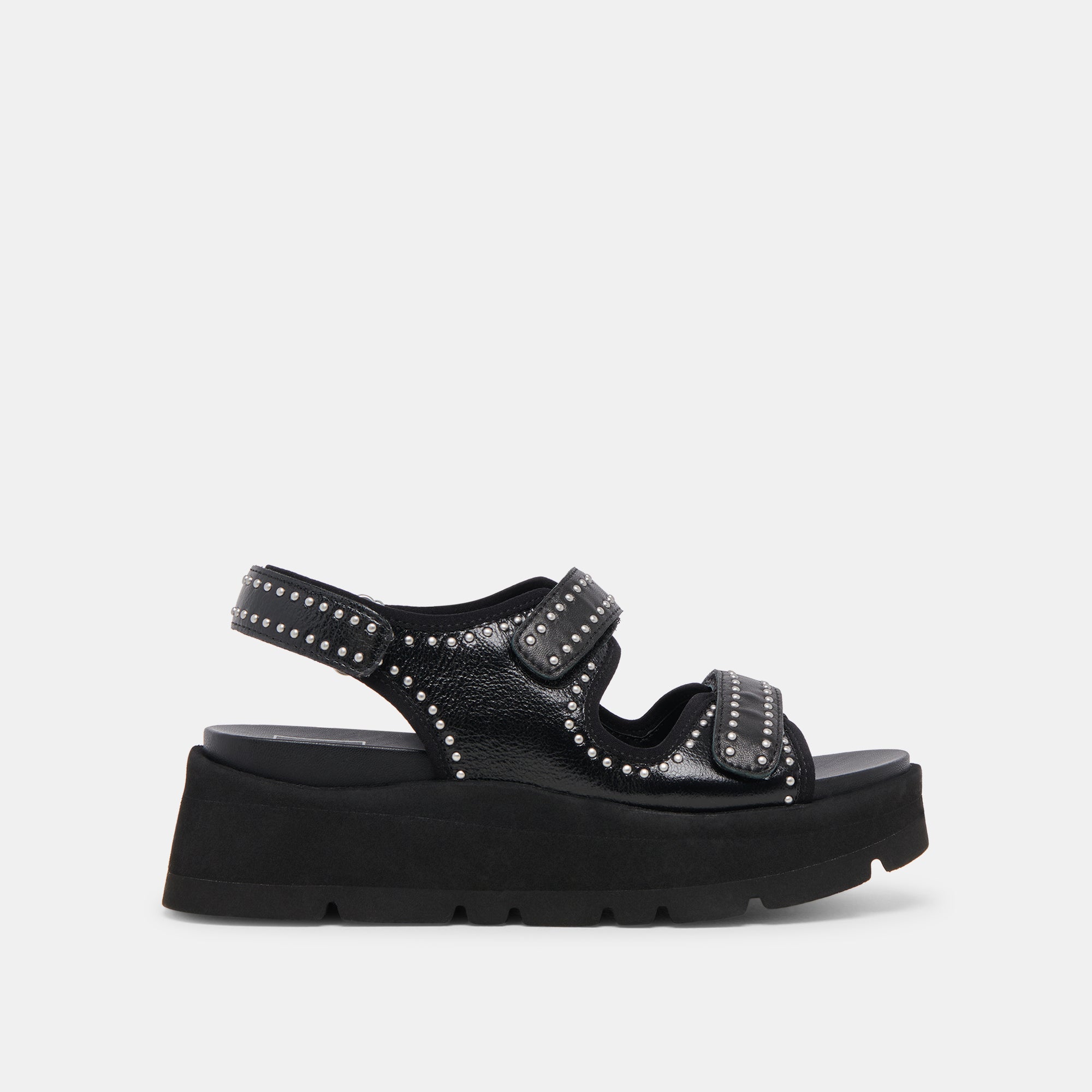 Dubai Stud Sandals for Women - Midnight Crinkle Patent Leather Strappy Heels - Perfect for Parties, Weddings & Night Out