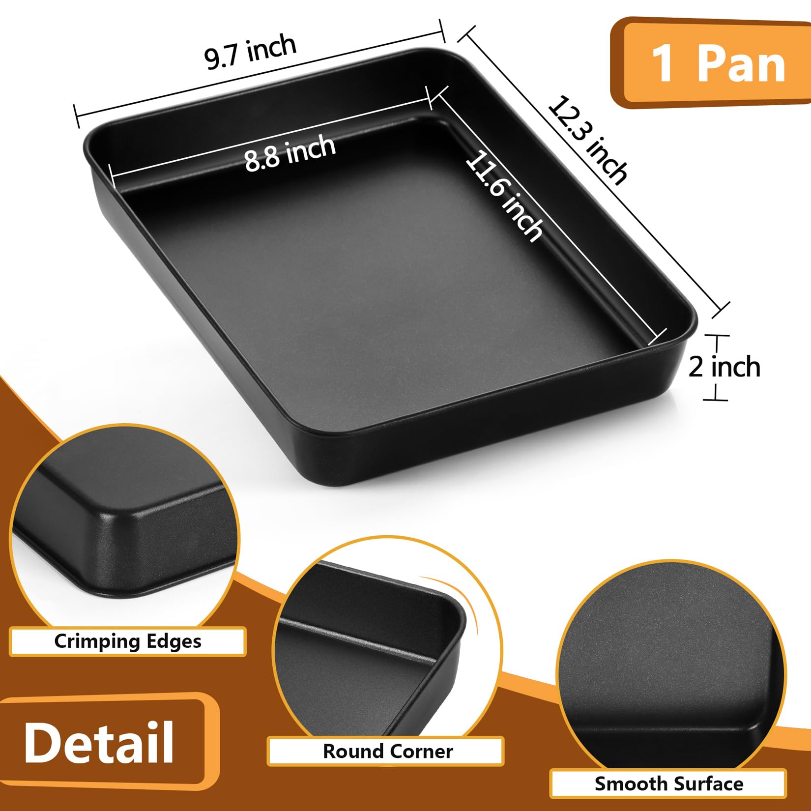 P&P CHEF Nonstick Small Lasagna Pan - 12.3 Inch Stainless Steel Deep Baking Tray for Toaster Oven - Perfect for Lasagna, Brownies, Meats & Casseroles - Heavy Duty Rectangular Bakeware - Easy to Clean - Ideal for Home Cooking, Meal Prep & Holiday Baking