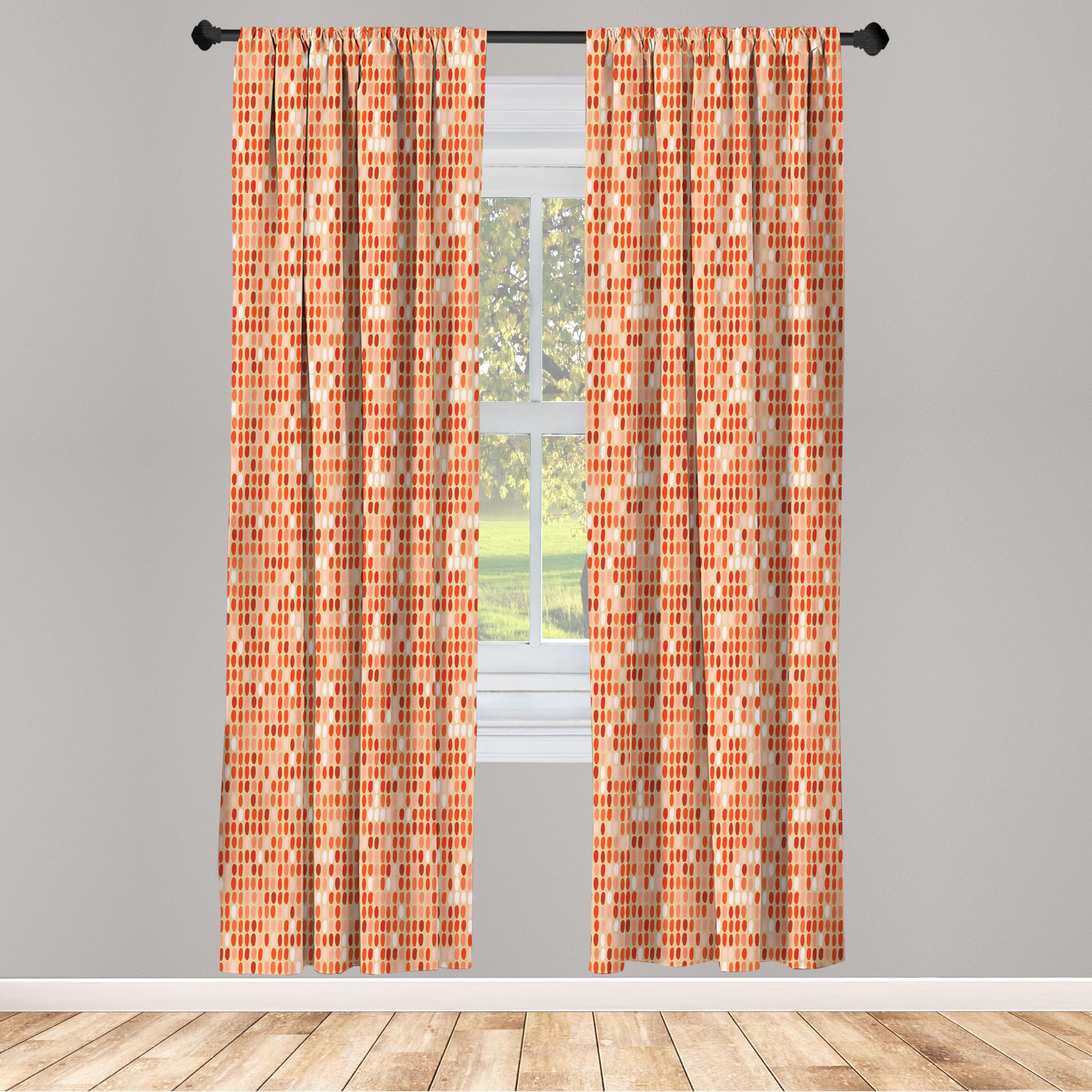 Ambesonne Modern Geometric Window Curtains - Orange Circle Pattern Lightweight Drapes with Rod Pocket, 2 Panels 28x84 Inches for Living Room & Bedroom Decor
