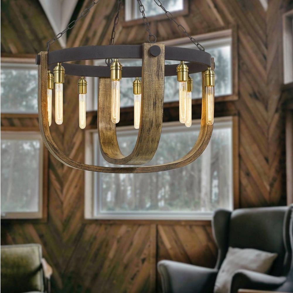 Cal Lighting 60W X 8 Apulia Metal and Wood Chandelier - Elegant Rustic Ceiling Light Fixture for Dining Room, Living Room & Bedroom Decor