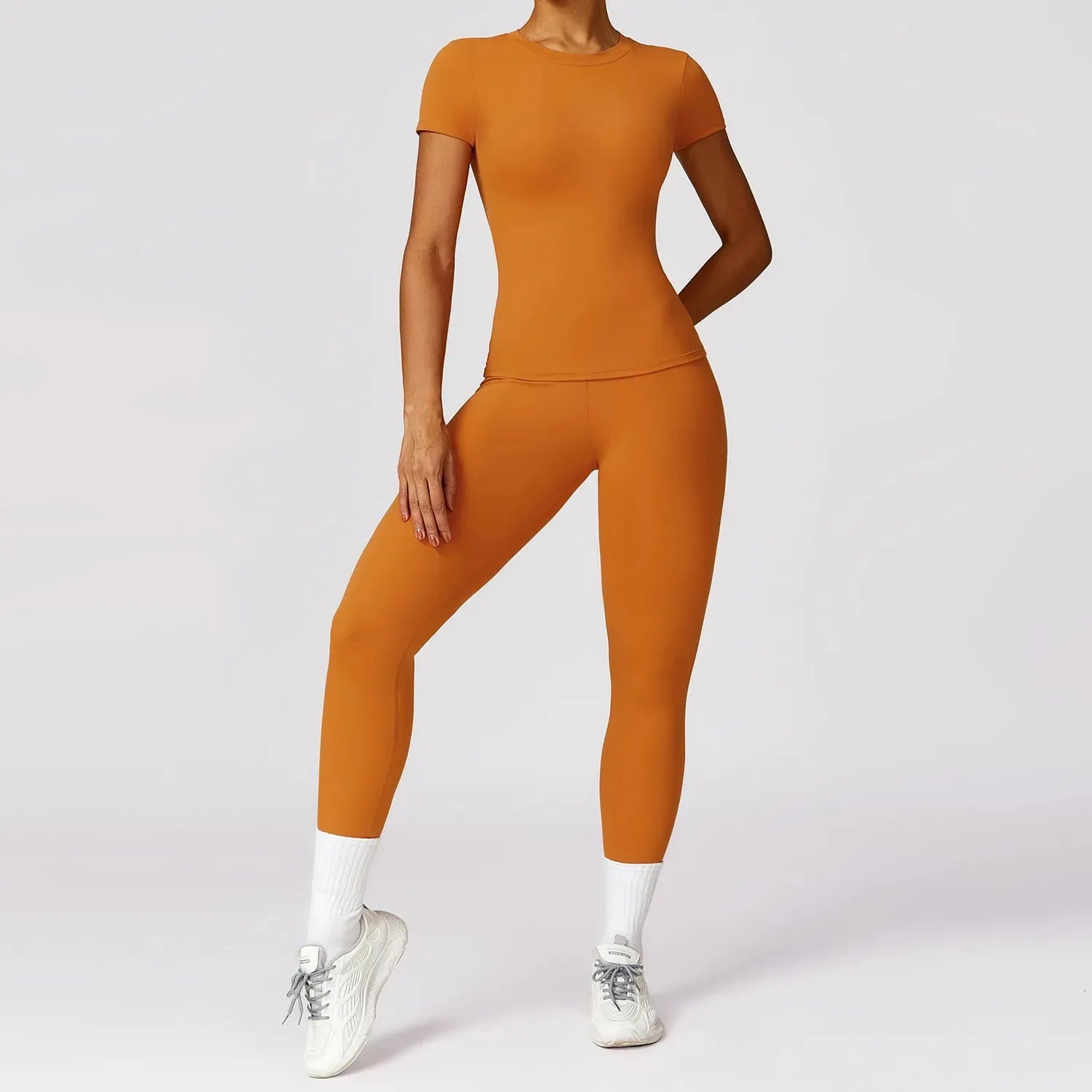 Women's 2-Piece Yoga Set - Short Sleeve Sports Bra & High Waist Gym Leggings - Workout Outfit for Fitness, Yoga & Activewear | Perfect for Gym, Running & Home Exercise