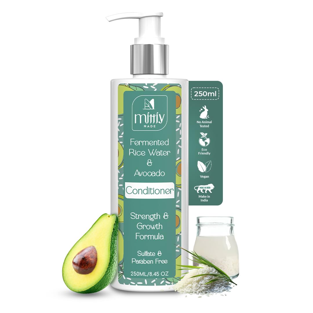 **Mittiy Made Fermented Rice Water & Avocado Hair Conditioner - Natural Deep Nourishing Treatment for Dry, Frizzy Hair - Strengthens & Promotes Hair Growth - 250ml | Ideal for Daily Use, Salon-Quality Results at Home**