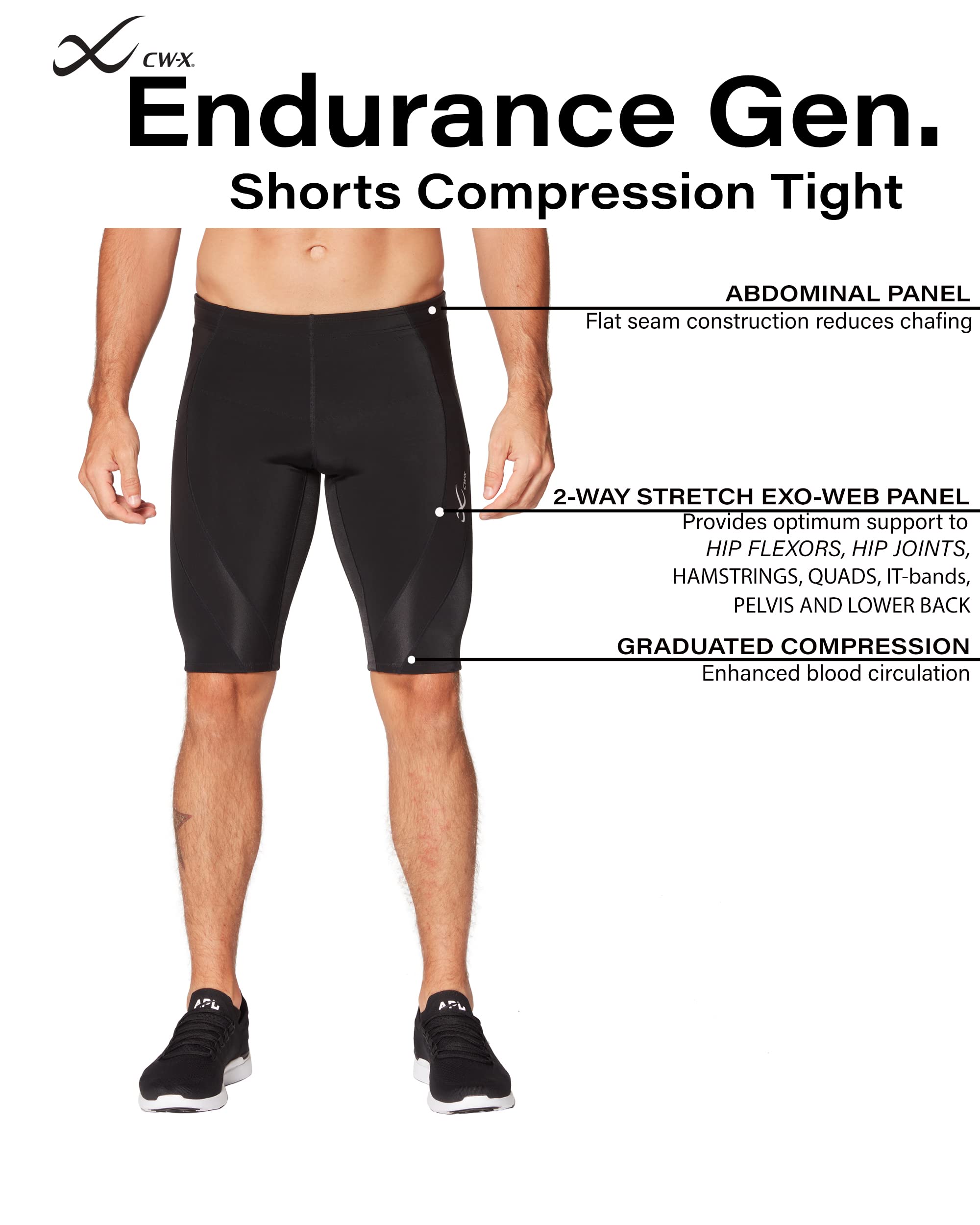 CW-X Men's Endurance Generator Compression Shorts - Muscle & Joint Support for Running, Cycling & Workouts - High Performance Athletic Shorts for Active Lifestyles
