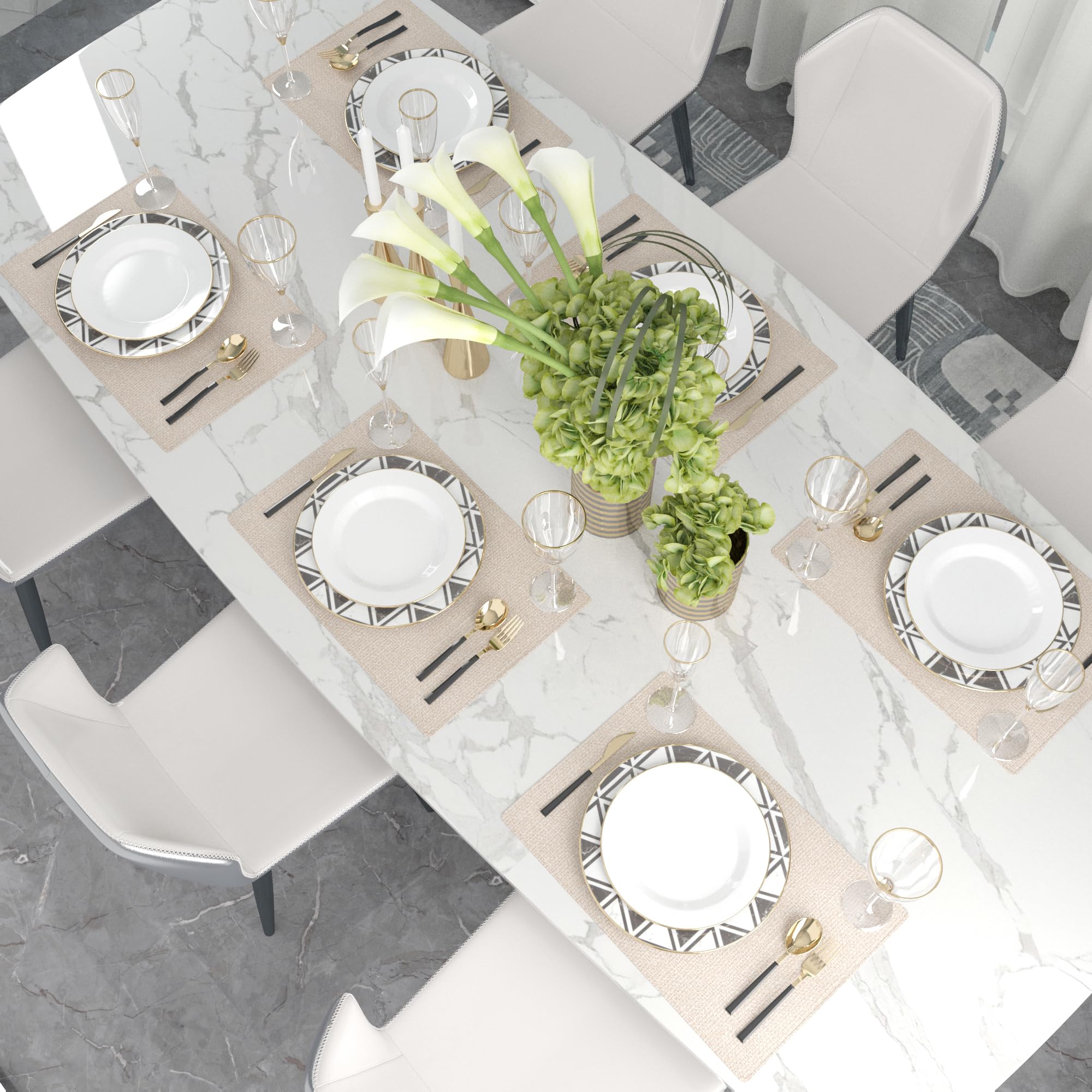 Set of 4 Soft Caddice Faux Linen 2-Sided Heat Resistant Placemats - 12