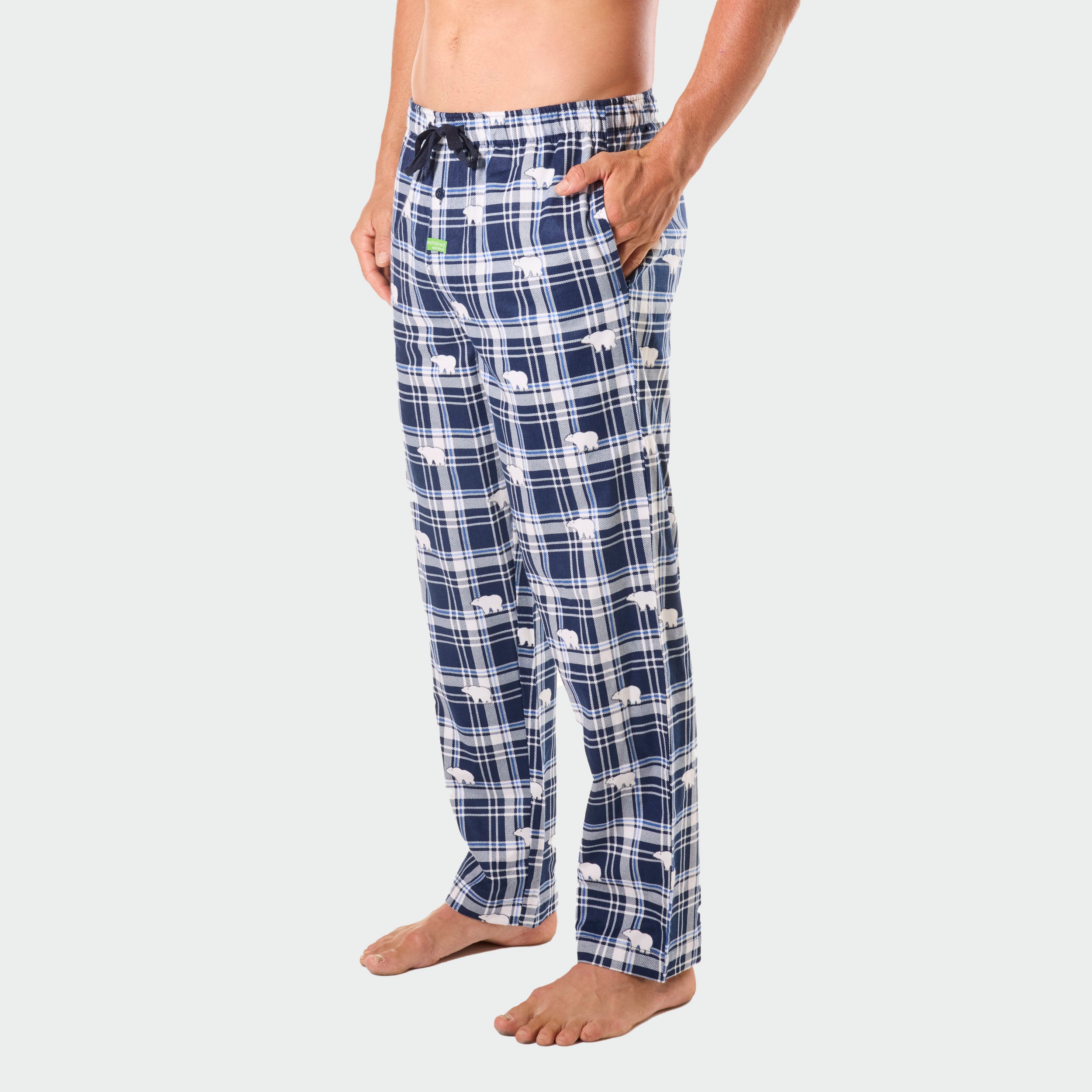 Men's Polar Bear Check Bamboo Flannel Sleep Pants - Navy Blue | Soft & Breathable Lounge Pajama Bottoms for Winter Nights & Cozy Home Relaxation
