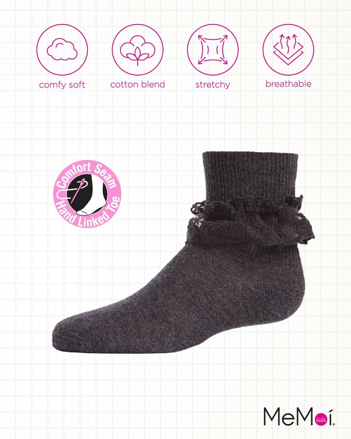 MeMoi Girls' Layered Lace Cotton Blend Ankle Socks - Cute & Comfortable Socks for School, Party & Everyday Wear