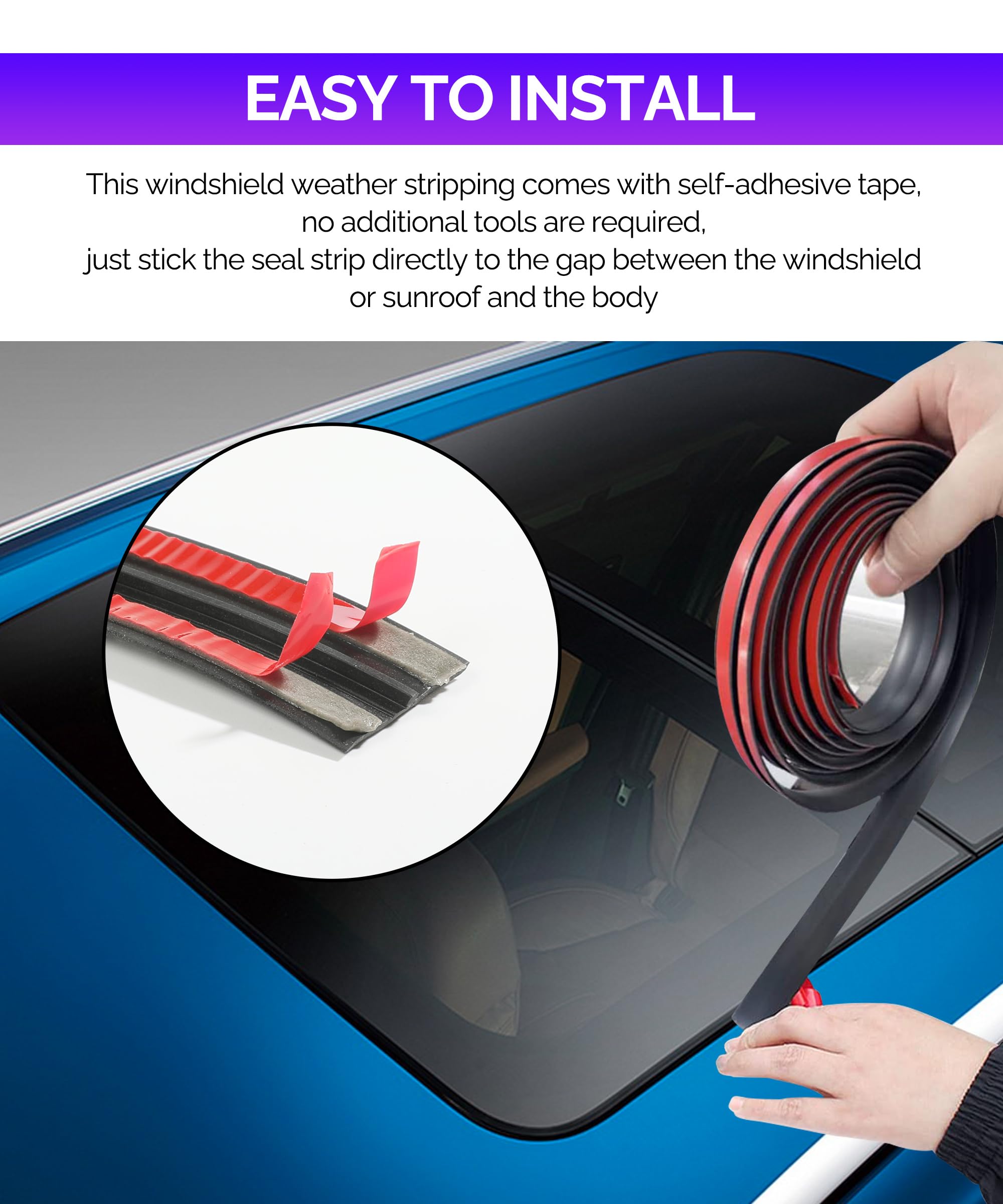RACOONA 2PCS 22Ft T-Shaped Windshield Rubber Seal Trim - Weather Stripping for Car Door, Sunroof, Front & Rear Windshield - Durable Automotive Accessories for All-Season Protection & Noise Reduction