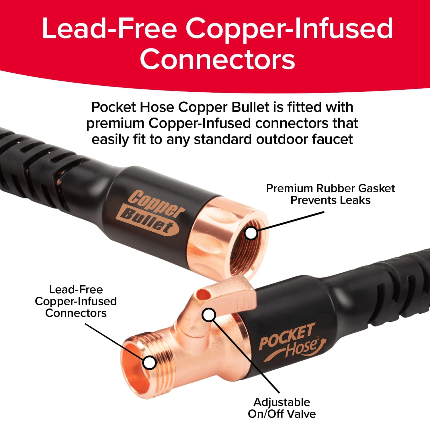 Expandable Garden Hose 100 FT - Copper Bullet Pocket Hose with 10-Pattern Spray Nozzle, Ultra-Lightweight & No-Kink Design, Lead-Free Solid Copper Fittings (AS SEEN ON TV) - Perfect for Watering Plants, Washing Cars, and Outdoor Cleaning