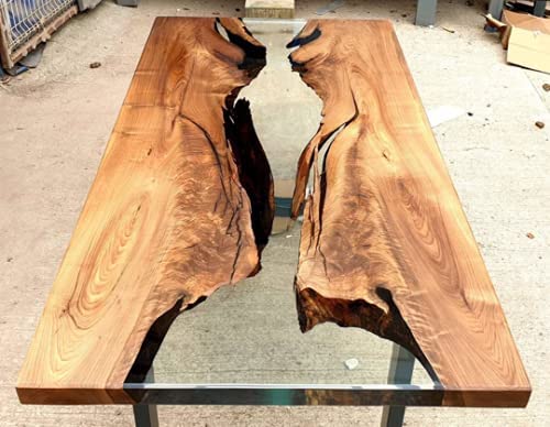 Handmade Live Edge Epoxy Resin River Table - Natural Wood & Blue Resin Dining Table for Modern Home Decor, Kitchen, Dining Room, or Office Conference Table