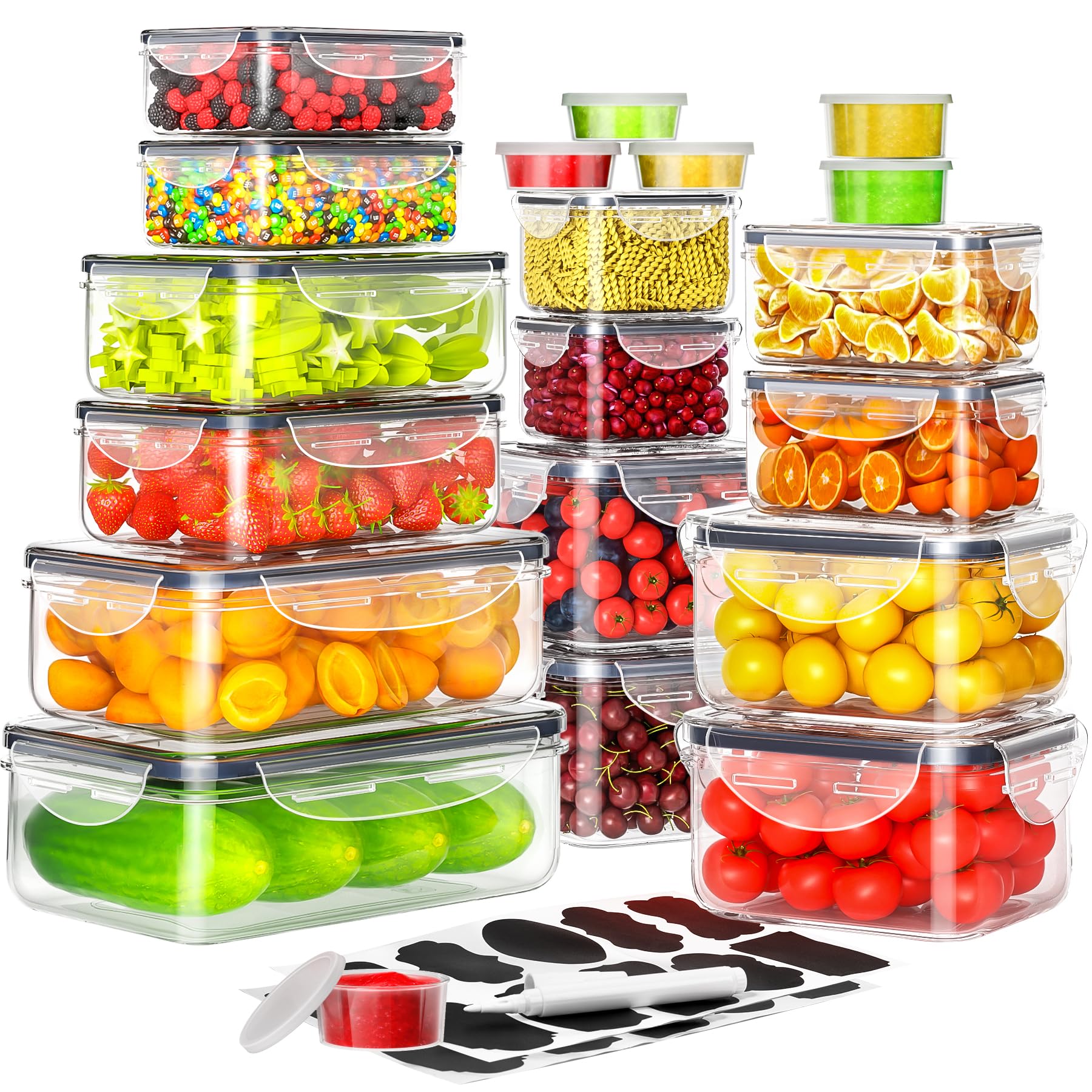 40-Piece Airtight Food Storage Containers Set with Lids (20 Containers + 20 Lids) - BPA-Free Plastic Meal Prep Containers, Stackable & 100% Leakproof for Microwave, Fridge & Pantry Organization - Perfect for Meal Prep, Leftovers & Lunch Storage