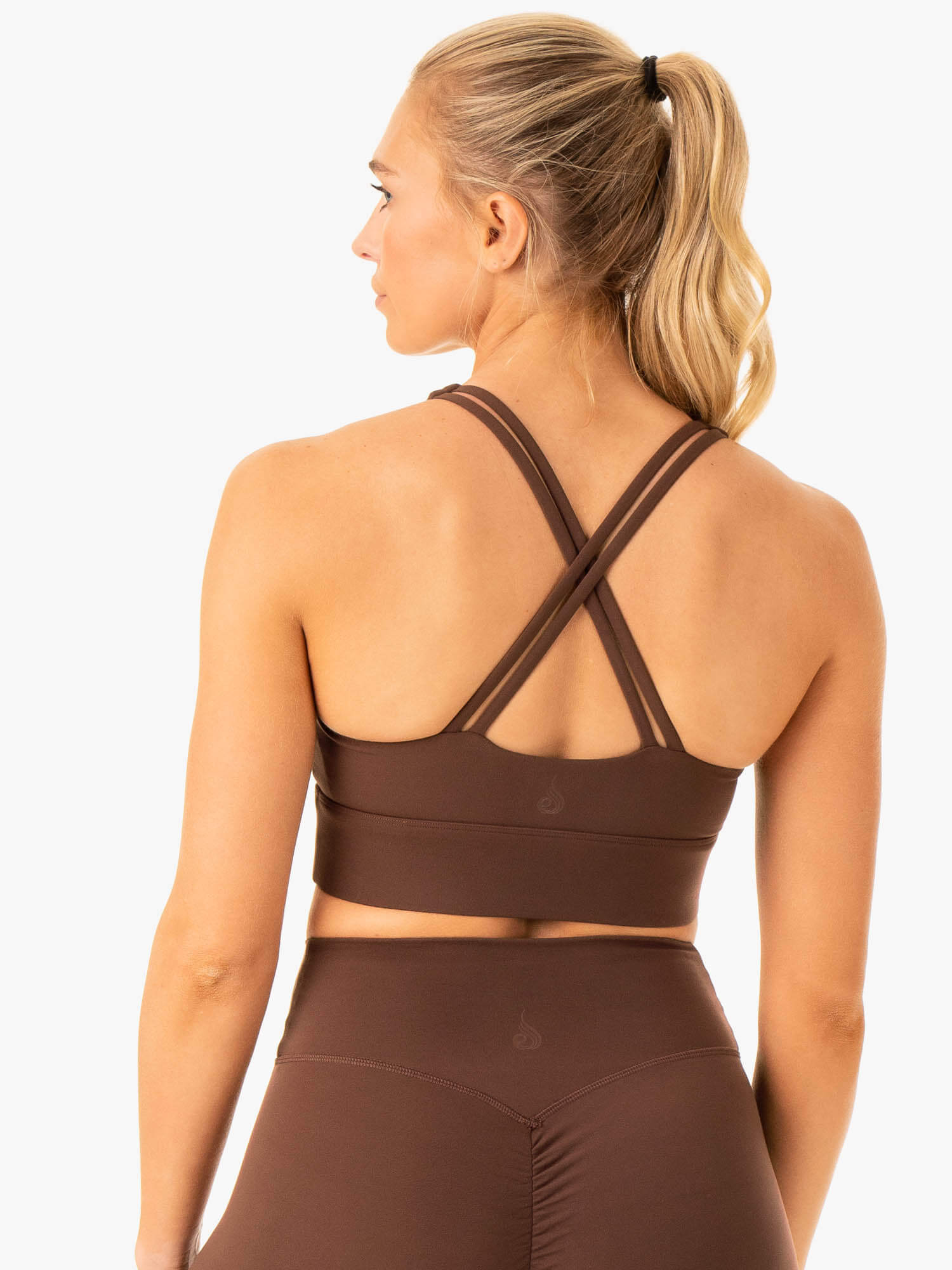 Flow Square Neck Sports Bra for Women - High Support Workout Top - Chocolate Brown - Perfect for Yoga, Running & Gym