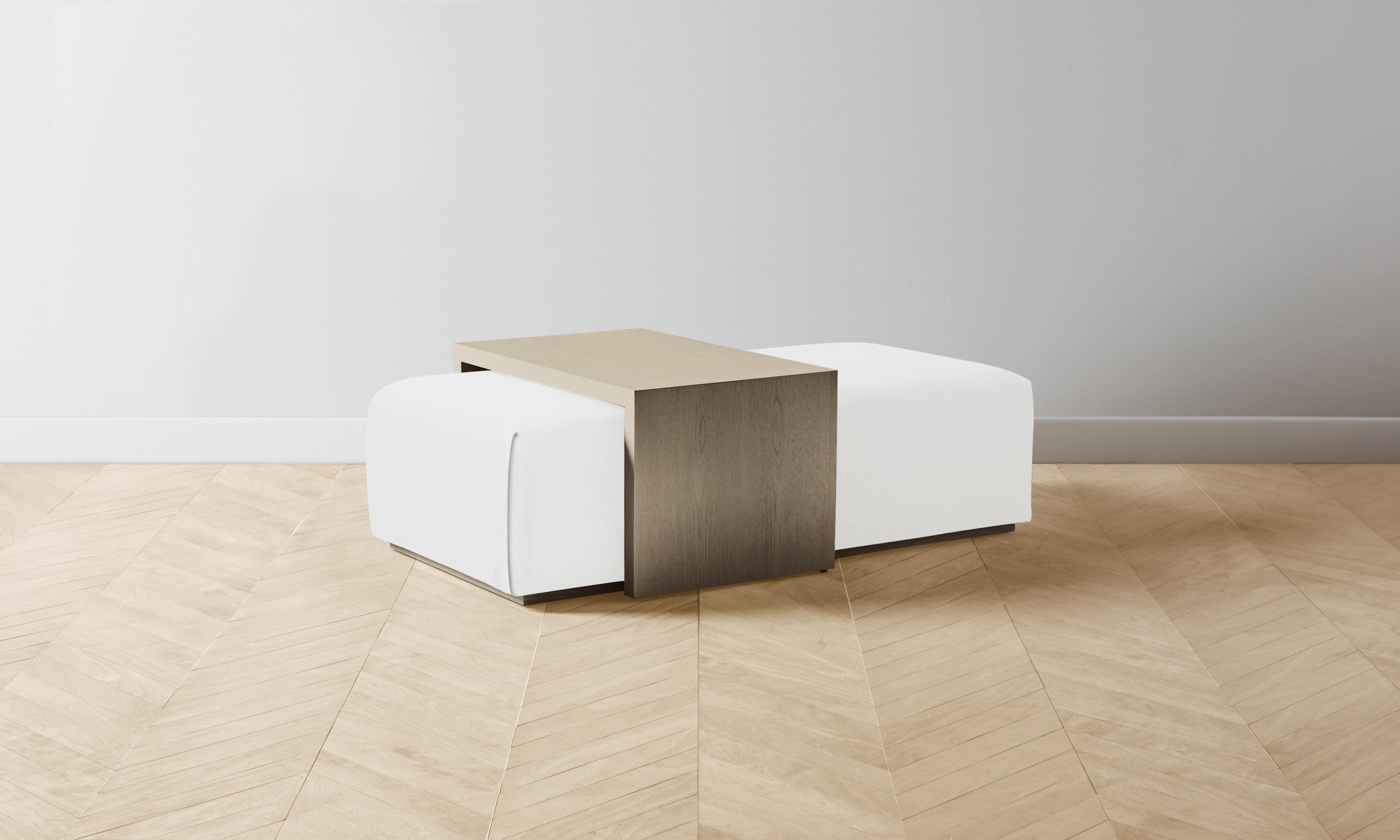 The Bowery Ottoman - Performance Linen Weave in Pure White | Modern Living Room & Bedroom Accent Furniture for Home Decor