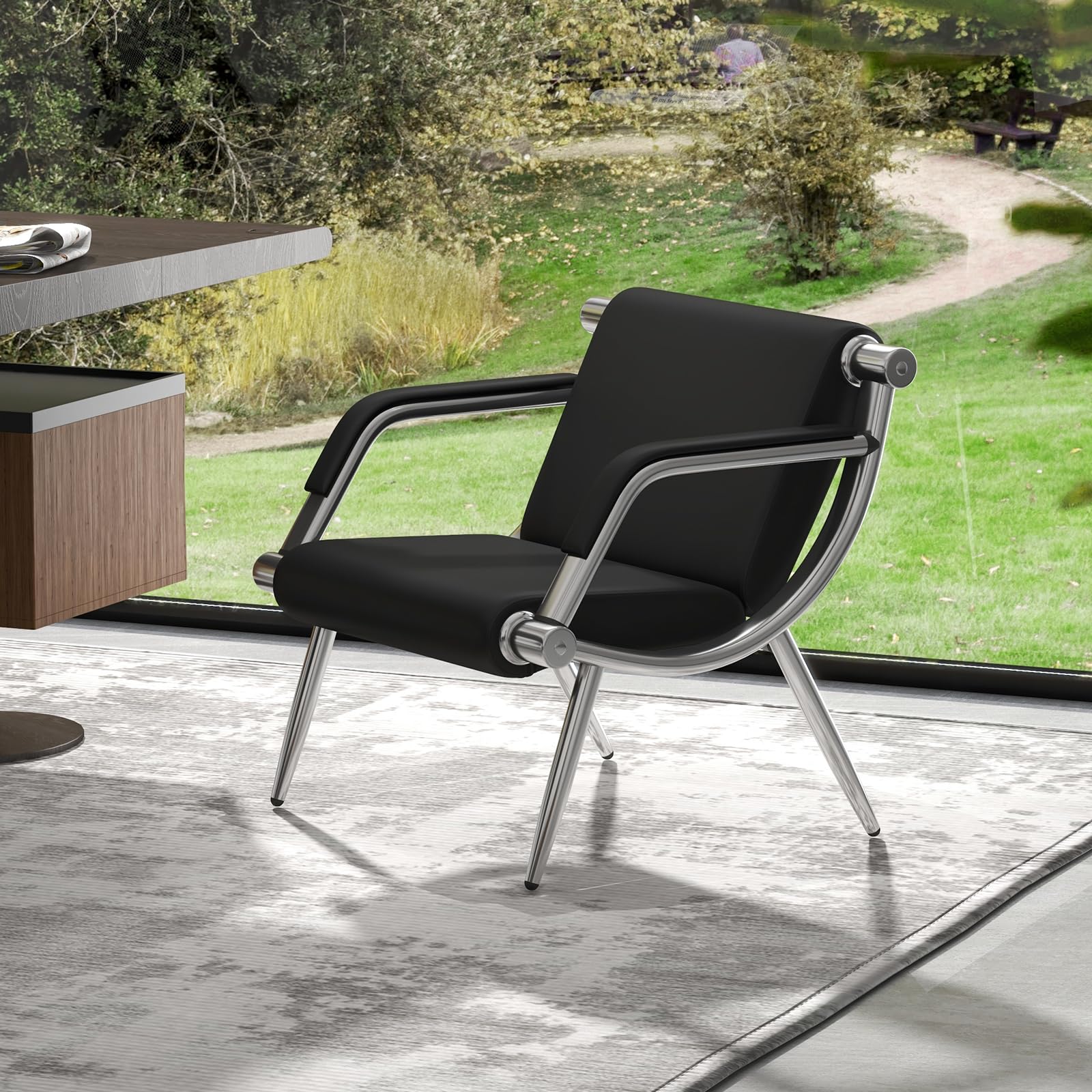 Kinpaw Leather Waiting Room Chairs - Heavy Duty Reception Bench with Padded Arms & Backrest, Black Office Conference Chairs for Meeting Rooms, Lobby Seating and Professional Workspaces