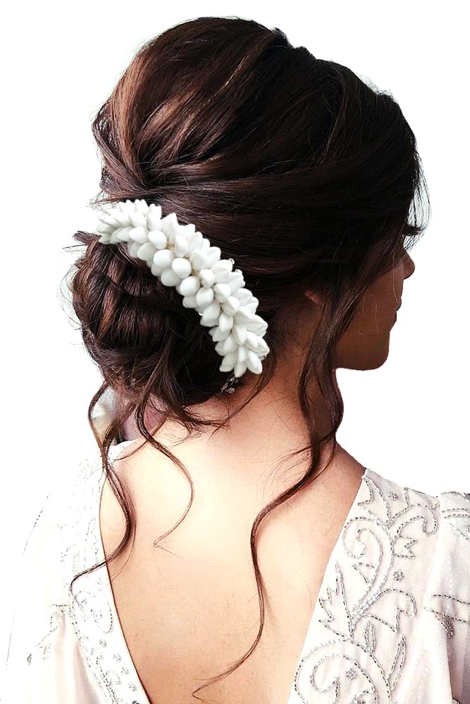 Artificial Mogra Flower Gajra Hair Clip - White Bridal Hair Accessory for Weddings, Parties & Indian Traditional Events (Style 2402)