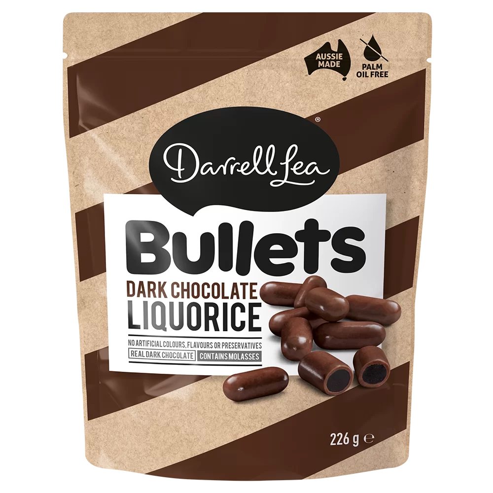Darrell Lea Black Licorice Bullets 250g - Soft & Chewy Australian Candy for Snacking, Gifting & Movie Nights