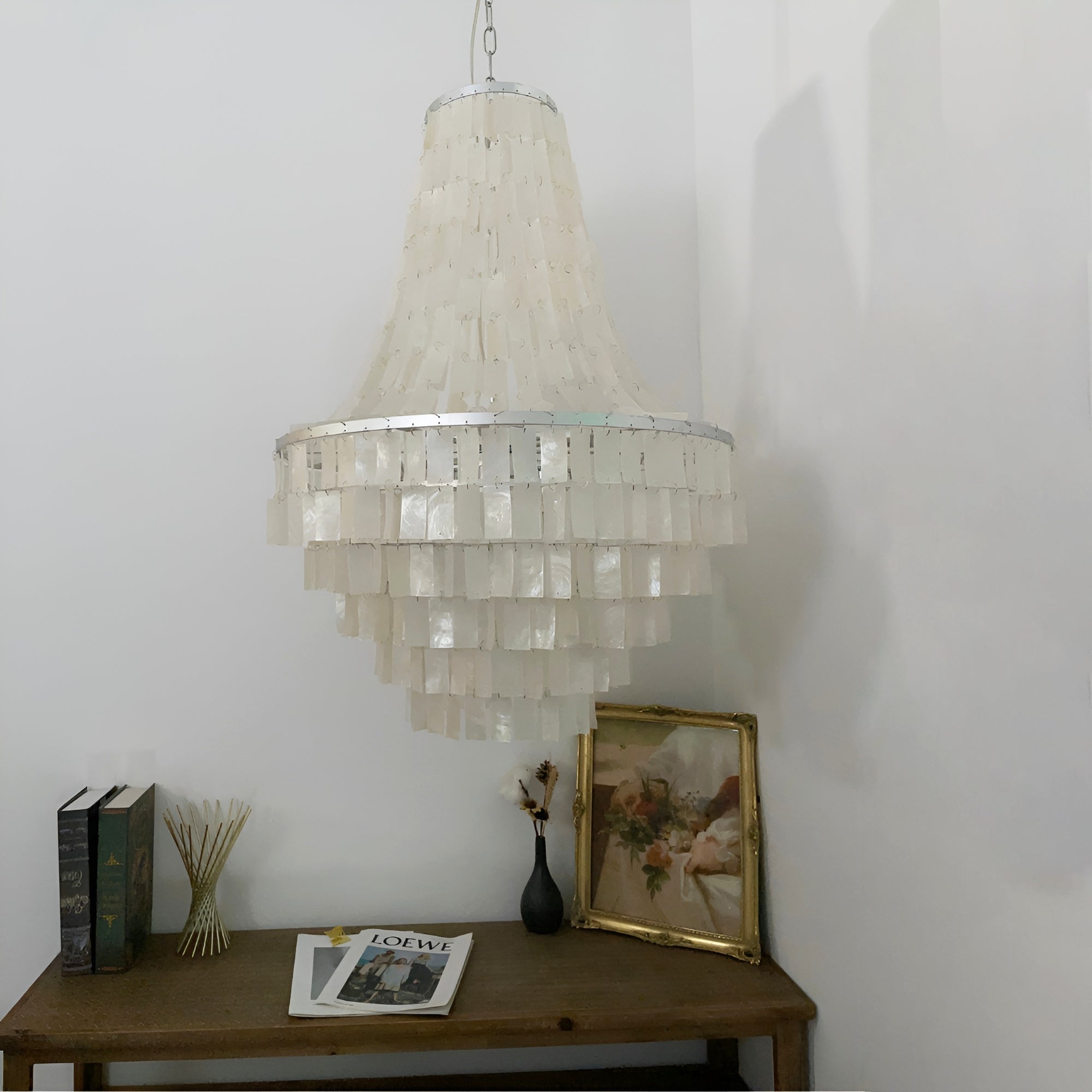 Boho Shell Tiered Chandelier - Elegant Beach Style Lighting for Living Room, Bedroom & Dining Room - Perfect for Coastal Decor, Boho Home & Wedding Decorations