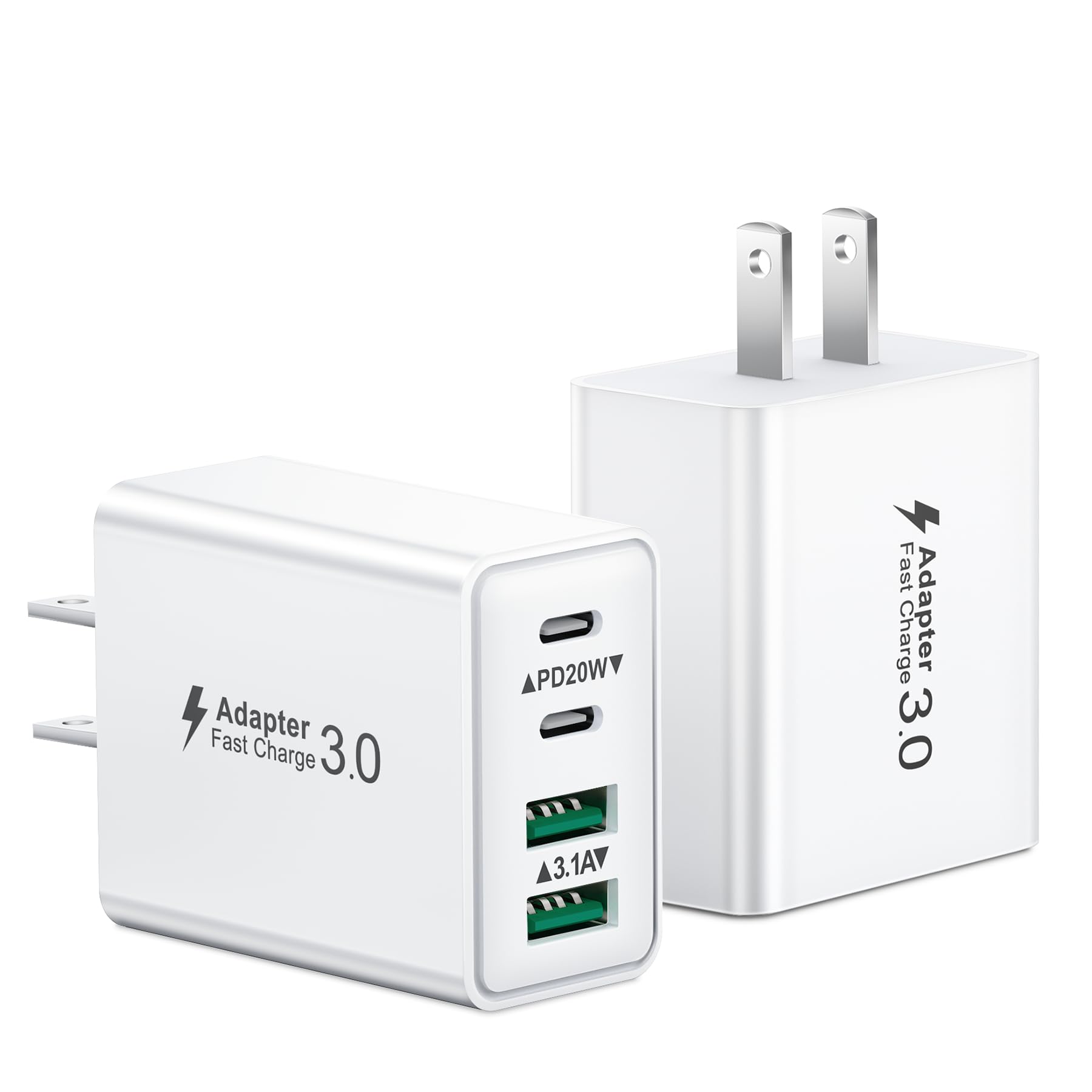 40W 4-Port USB C Fast Charger Block (2 Pack) - Dual PD & QC 3.0 Wall Charger for iPhone 16/15/14/13/12/11 Pro Max, Samsung Galaxy - Compact Travel Charging Cube for Home, Office & Car Use