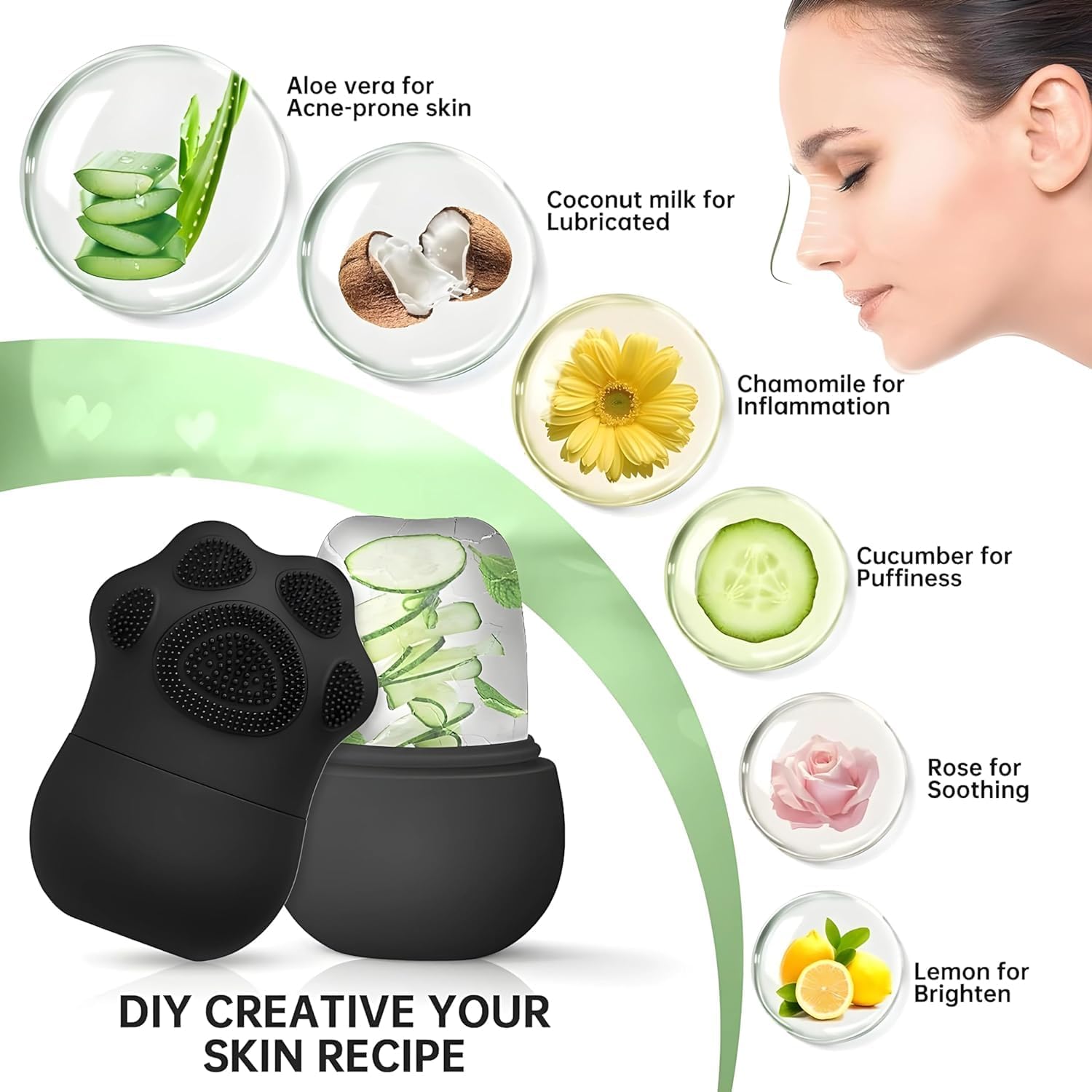 SkinSide Ice Roller for Face with Scrubber - Cooling Facial Massager for Puffy Eyes & Glowing Skin | Reusable & Unbreakable Ice Cube Roller for Men & Women | Perfect for Morning Routine, Post-Workout Recovery & Skincare Regimen (Black)