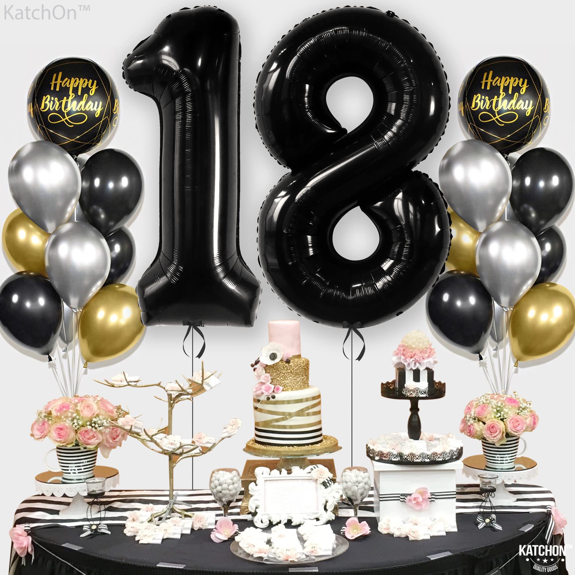 **KatchOn 40 Inch Giant Black 18 Balloon Numbers - Happy 18th Birthday Party Decorations for Boys & Girls - Perfect for Birthday Backdrops, Photo Booths & Milestone Celebrations**