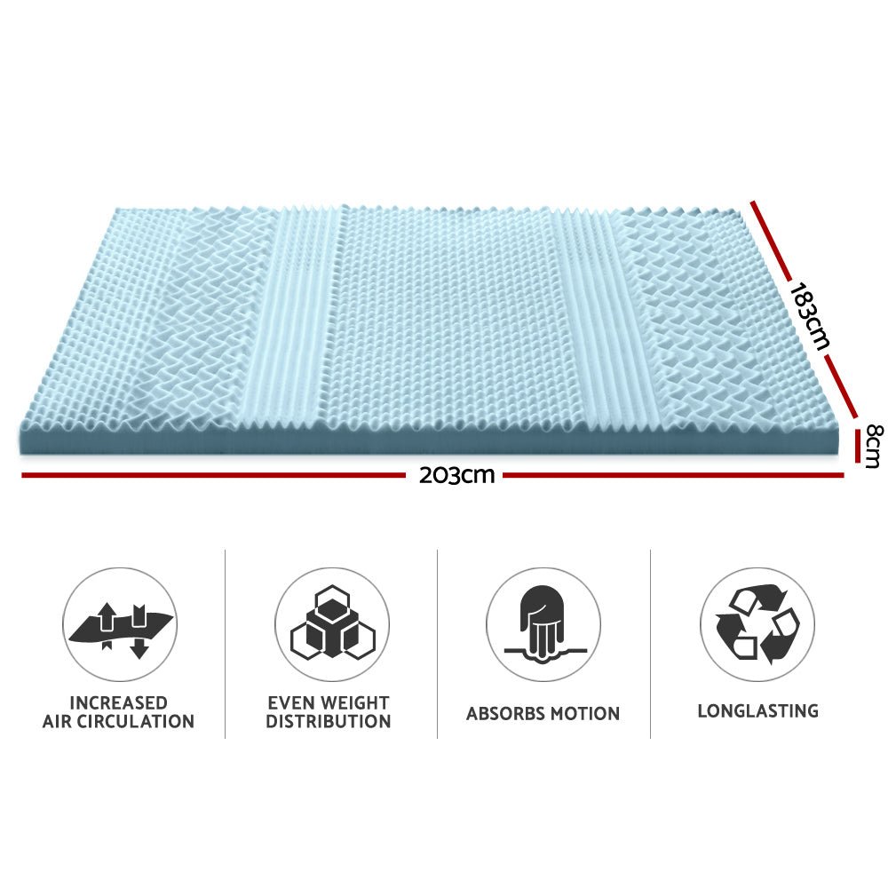 7-Zone Cool Gel Memory Foam Mattress Topper with Bamboo Cover - 8cm King Size | Pressure Relief for Back Pain, Cooling Sleep Solution for Hot Sleepers, Luxury Bedding Upgrade