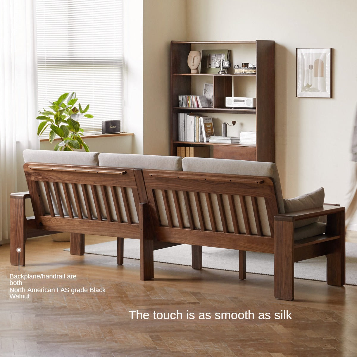 Premium Black Walnut Solid Wood Fabric Sofa - Modern Nordic Style 2-in-1 Convertible Sofa Bed for Living Room & Guest Room | Durable & Stylish Home Furniture
