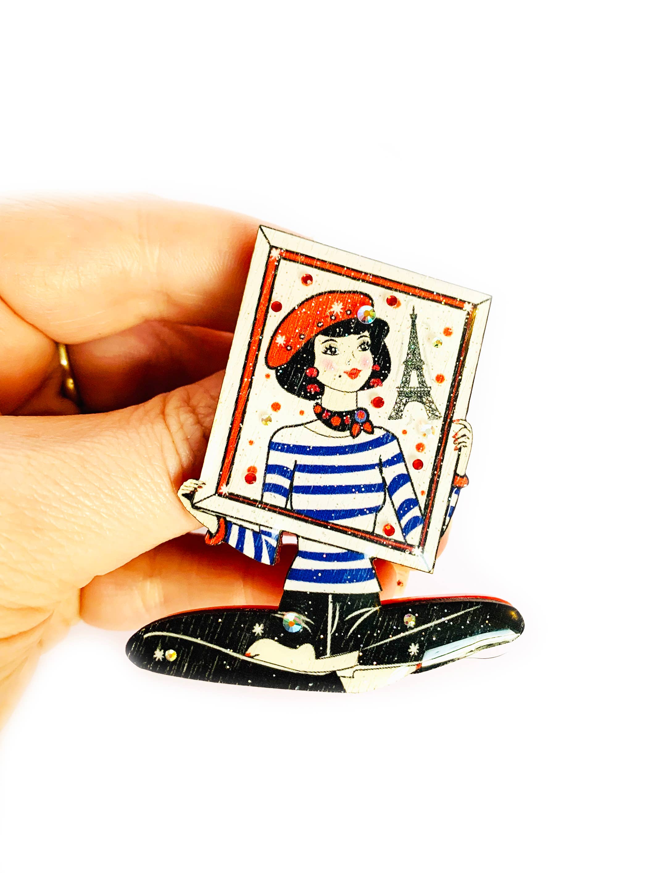 Vintage French Mime Girl Brooch Pin - Handmade Jewelry by Rosie Rose Parker - Perfect for Theater Costumes, Art Collectors & Unique Gift Ideas