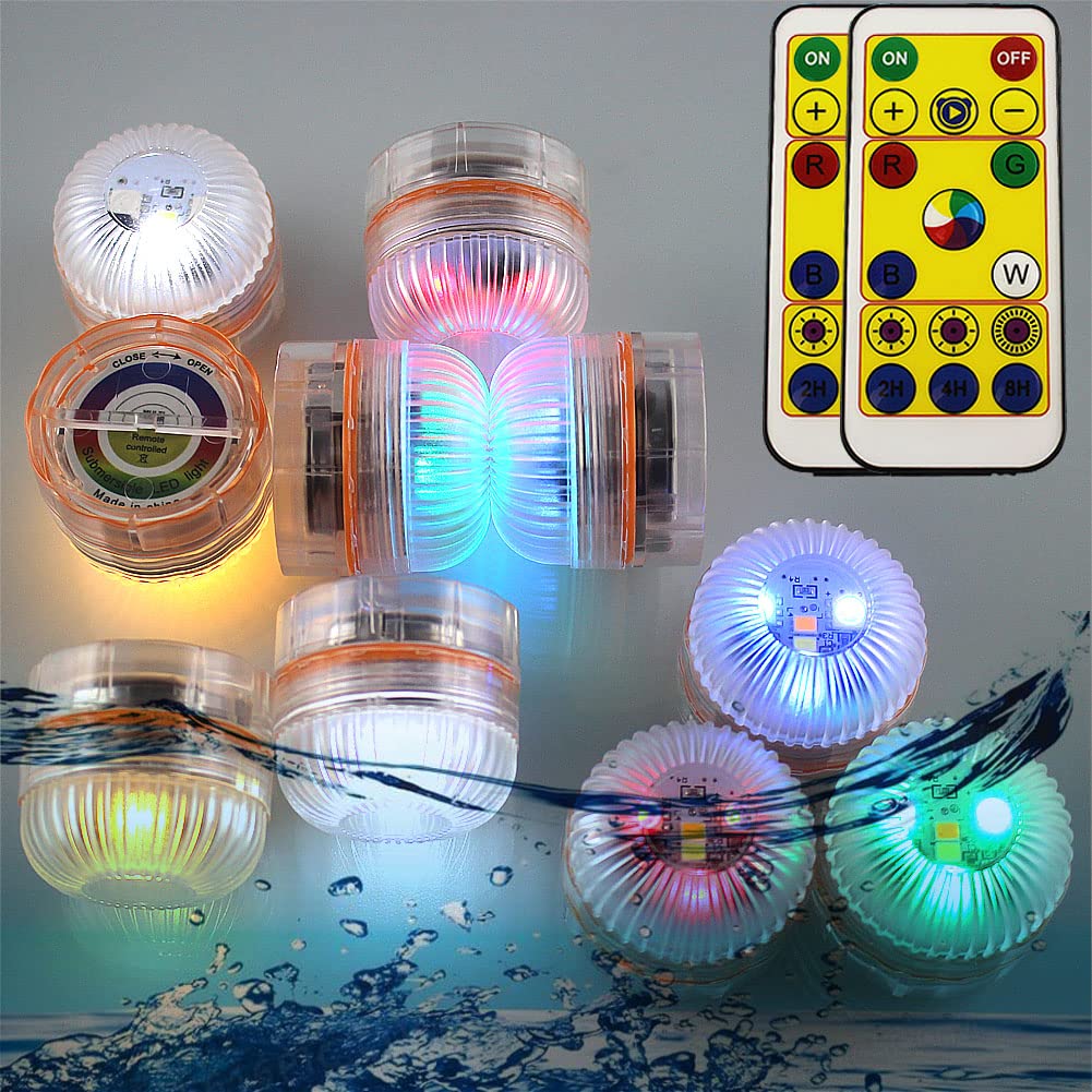 Small Submersible LED Lights - Mini Color Changing Underwater Vase Lights with Remote Control, Battery Operated Tea Lights (10 Pack, 1.38