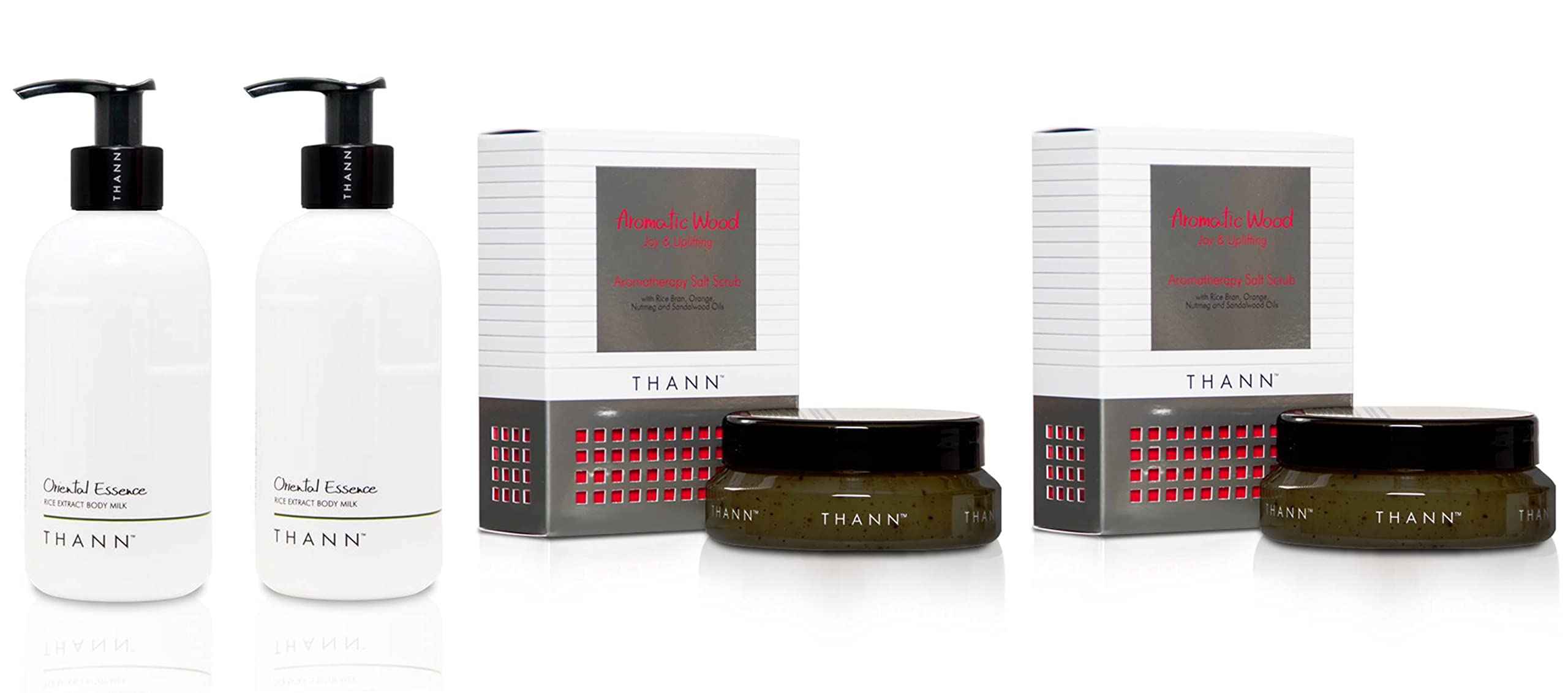 THANN Oriental Essence Rice Extract Body Milk & Aromatic Wood Salt Scrub Set - Moisturizing Body Care & Exfoliating Spa Treatment for Relaxation at Home