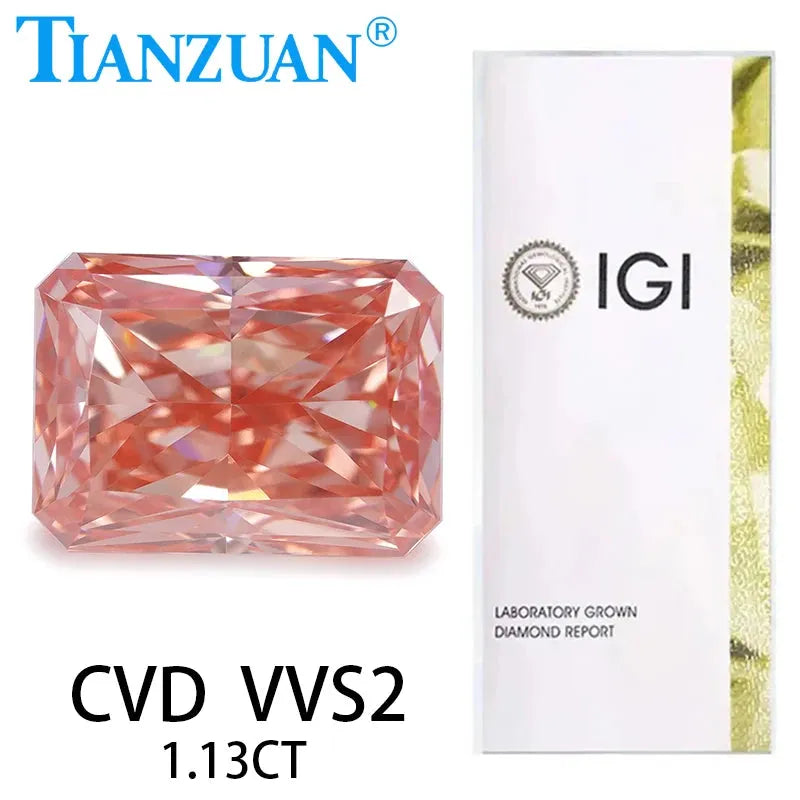 1.1CT Radiant Cut Lab-Grown CVD Diamond - Fancy Vivid Pink VVS2 Loose Gemstone with IGI Certification | Engagement Ring, Wedding Jewelry, Custom Pendant