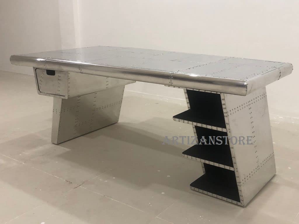 ARTIZANSTORE 78 Inch Large Aviator Executive Desk with Drawer Shelving - Aircraft Wing Design Office Desk for Home & Business Workspace