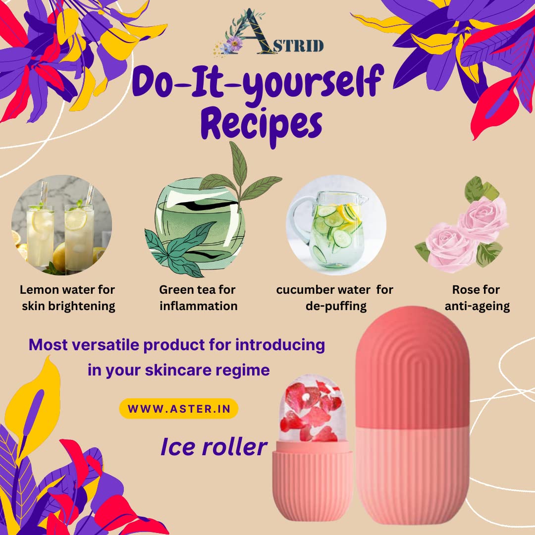 Astrid Ice Roller for Face, Neck & Body – Skin Tightening, Glowing & Contouring | Reduce Puffy Eyes & Prep Skin | Unbreakable, Reusable Pink Facial Massager | Perfect for Morning Routine, Post-Workout Recovery & Spa Days