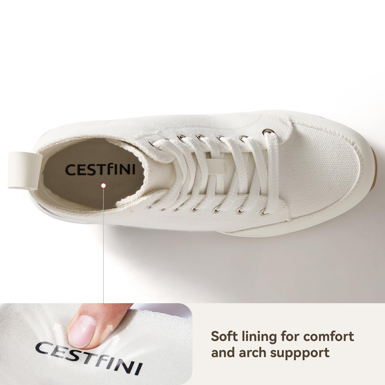 Cestfini Women's High Top Canvas Sneakers - Breathable White & Black Platform Lace-Up Shoes for Streetwear & Urban Fashion | Perfect for Casual Wear, Graffiti Art Events & Daily Comfort