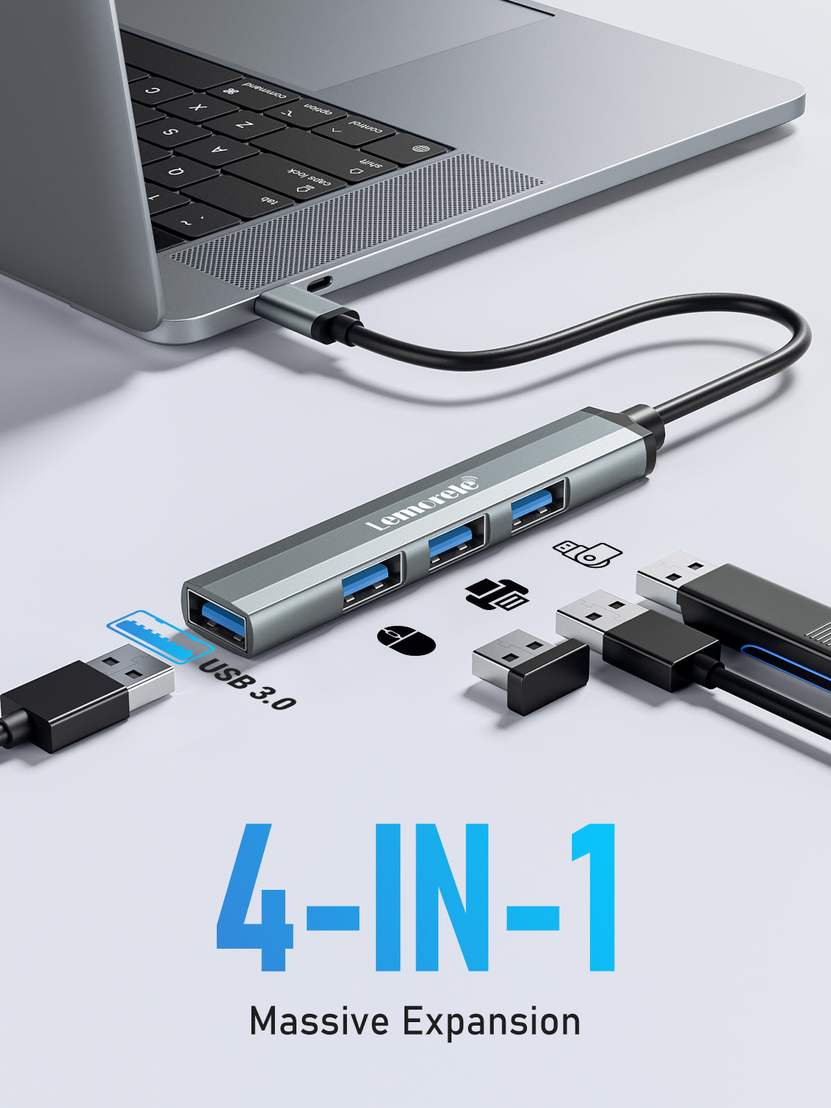 LEMORELE™ TC57 4-in-1 USB C Hub Adapter with HDMI, USB 3.0, SD/TF Card Reader - Perfect for MacBook Pro/Air, Chromebook, Laptop & Tablet Connectivity