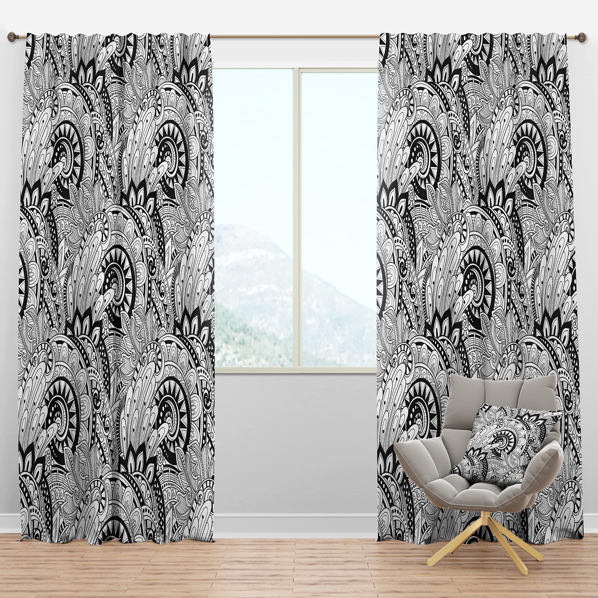 DesignQ Blackout Curtains - Monochrome Abstract Floral Pattern Thermal Insulated Drapes for Bedroom & Living Room (52x90, Single Panel) - Perfect for Light Blocking, Privacy & Energy Savings