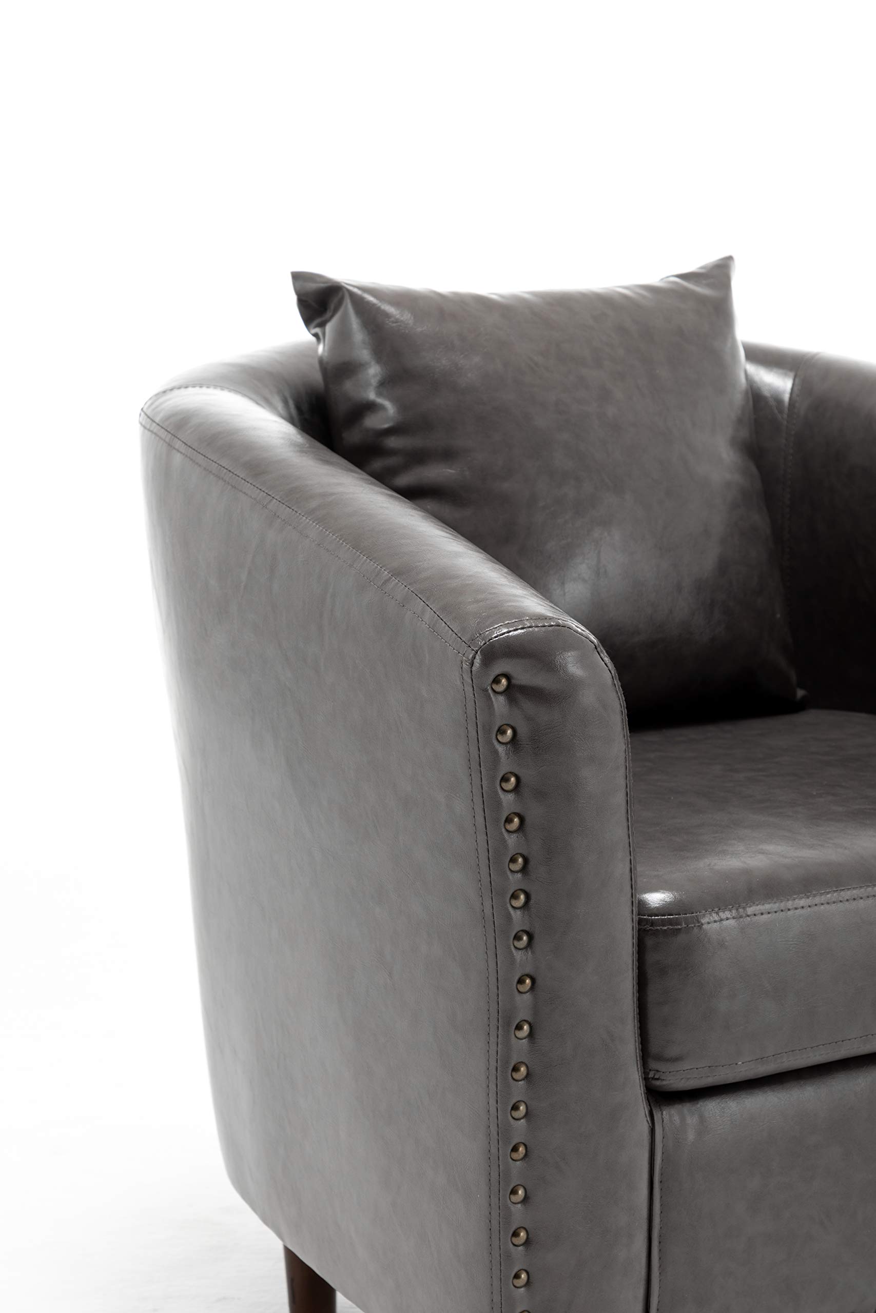 Modern Accent Chair - Faux Leather Upholstered Arm Barrel Club Chair with Ottoman Footrest for Living Room, Bedroom, or Office (Grey) | Captain Ninja Stylish Seating for Relaxation & Home Decor