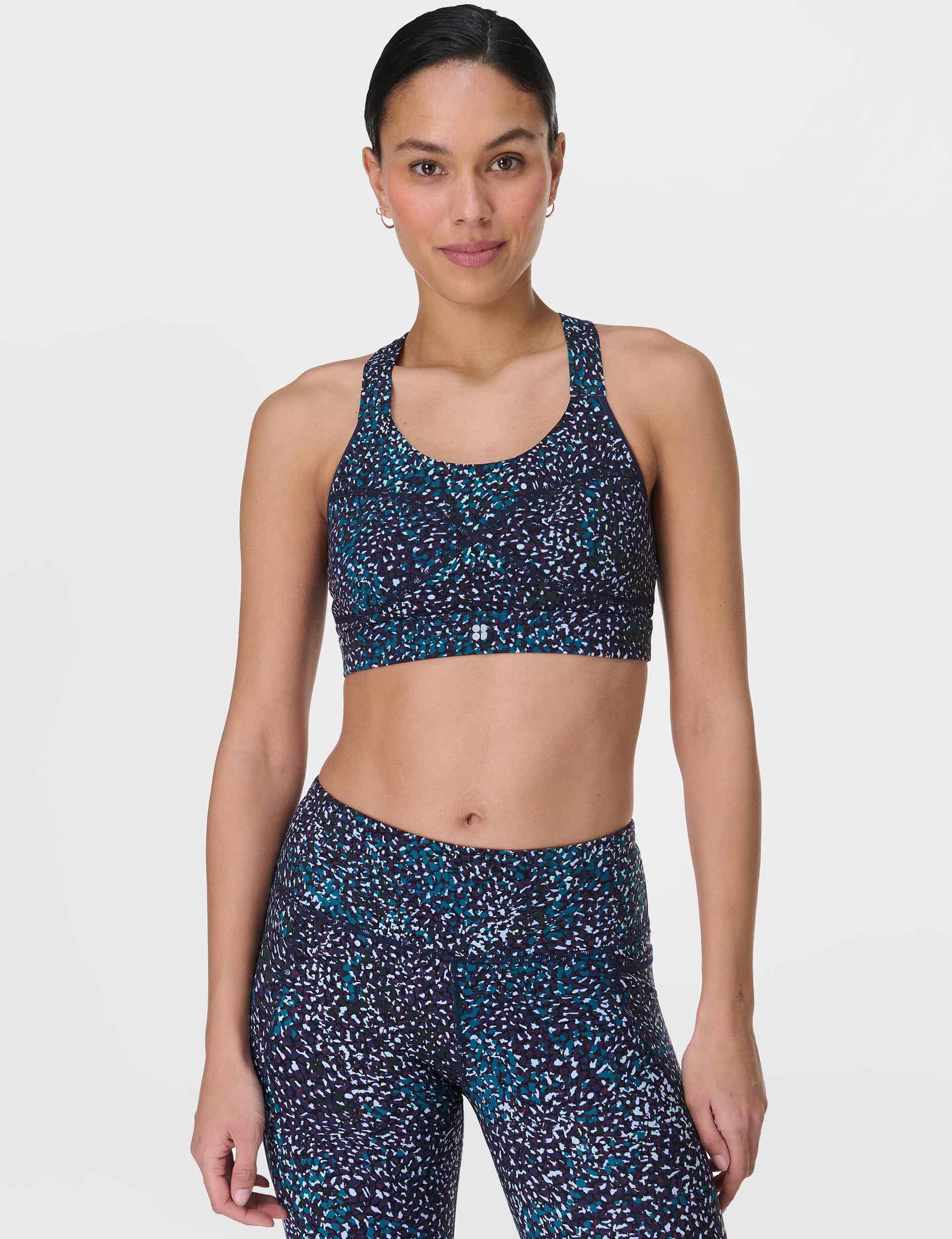 Power Medium Support Sports Bra - Blue Aurora Print - High-Impact Workout & Running Top for Women - Yoga, Gym & Activewear