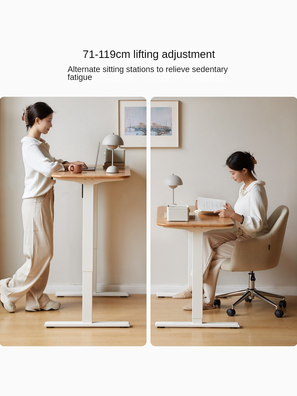 Ergonomic Beech Solid Wood Smart Electric Height Adjustable Standing Desk - Perfect for Home Office, Gaming & Workspace Productivity