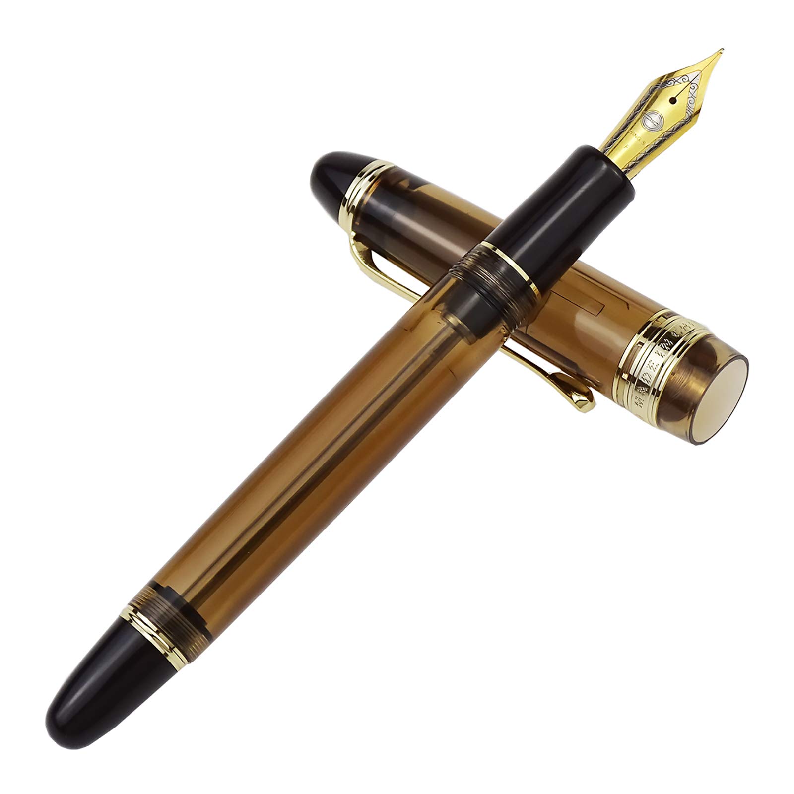 Lanxivi 699 Vacuum Fountain Pen - Fine Nib, Brown Acrylic for Writing & Calligraphy