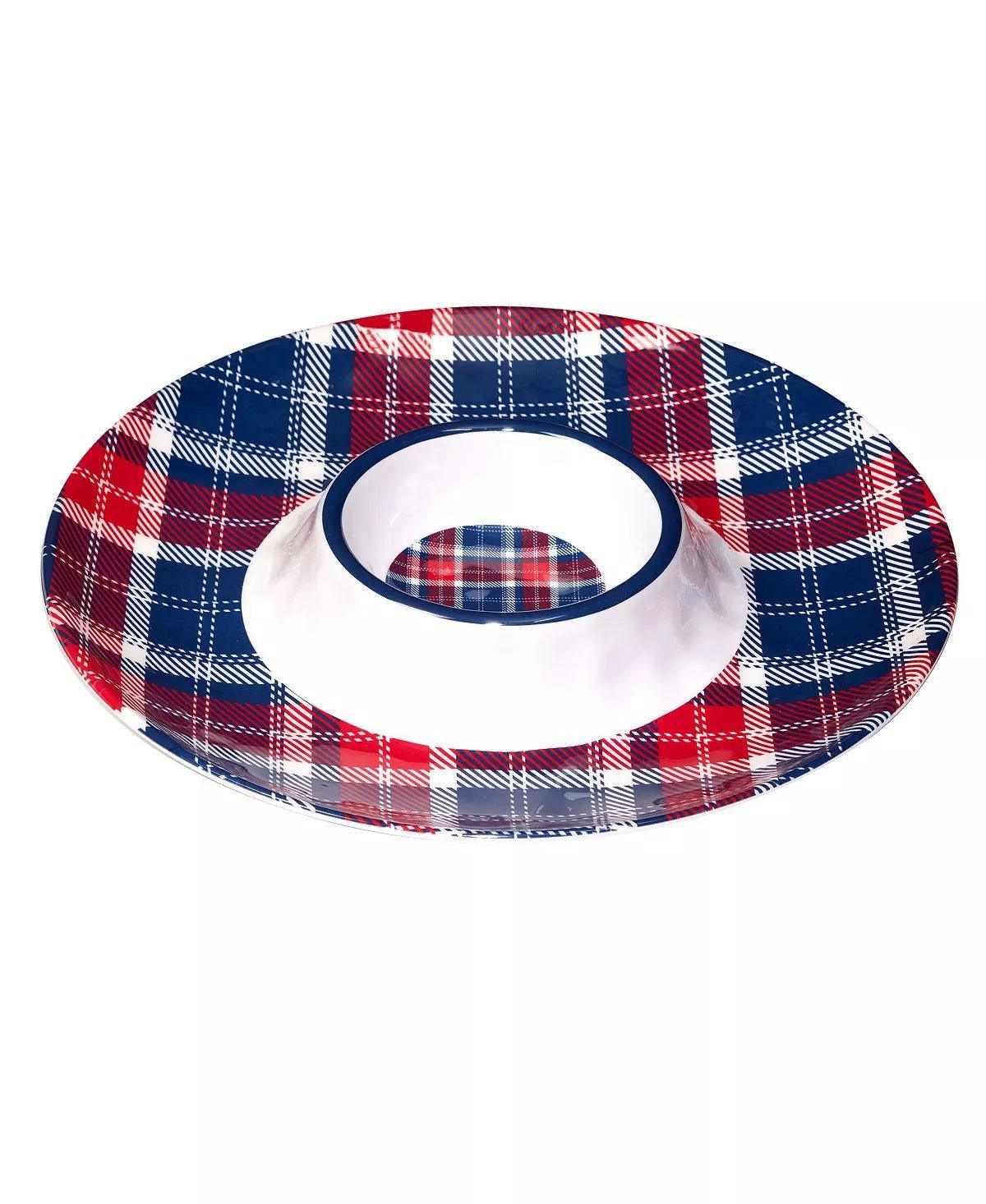 Patriotic Plaid Melamine Dinner Plates - Durable & Lightweight Melamine Dishes for Outdoor Picnics, BBQs, and 4th of July Parties