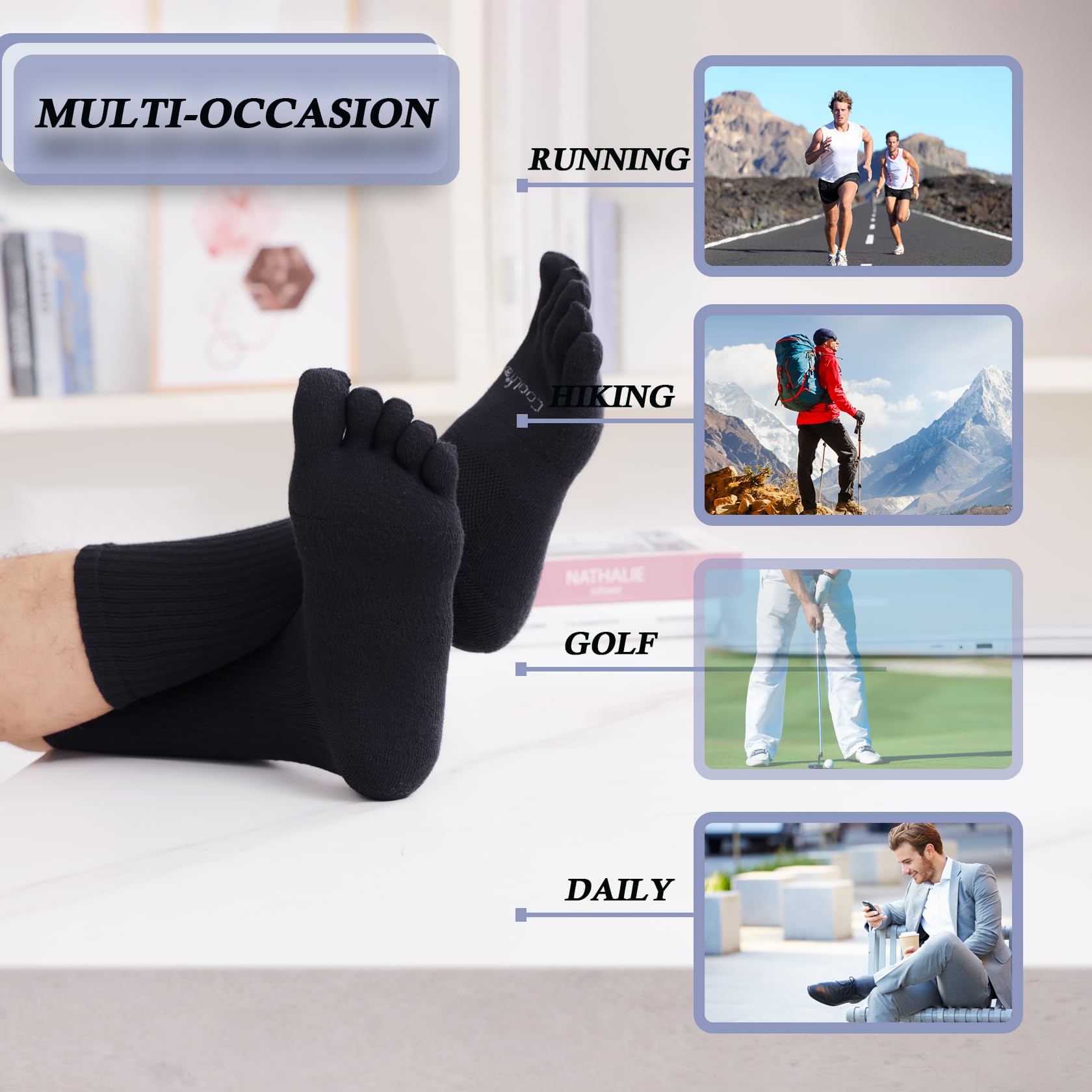 Breathable Coolmax Toe Socks for Men & Women - 3 Pairs Five Finger Athletic Running Socks | Perfect for Sports, Yoga, Hiking & Everyday Comfort