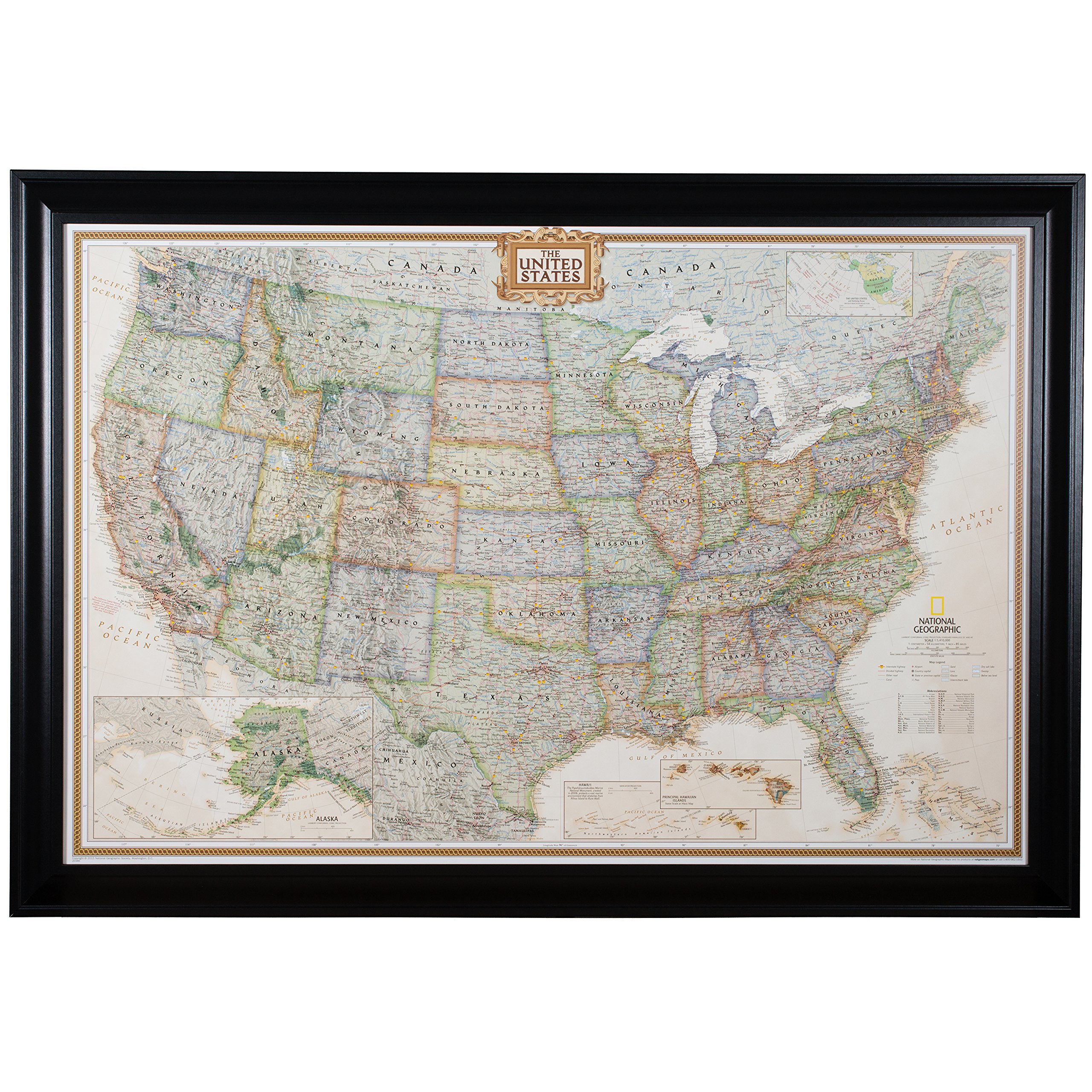 Premium USA Push Pin Travel Map - 24x36 Inch Wall Map with Black Satin Frame & Push Pins - Perfect for Office Decor, Travel Planning & Geography Enthusiasts