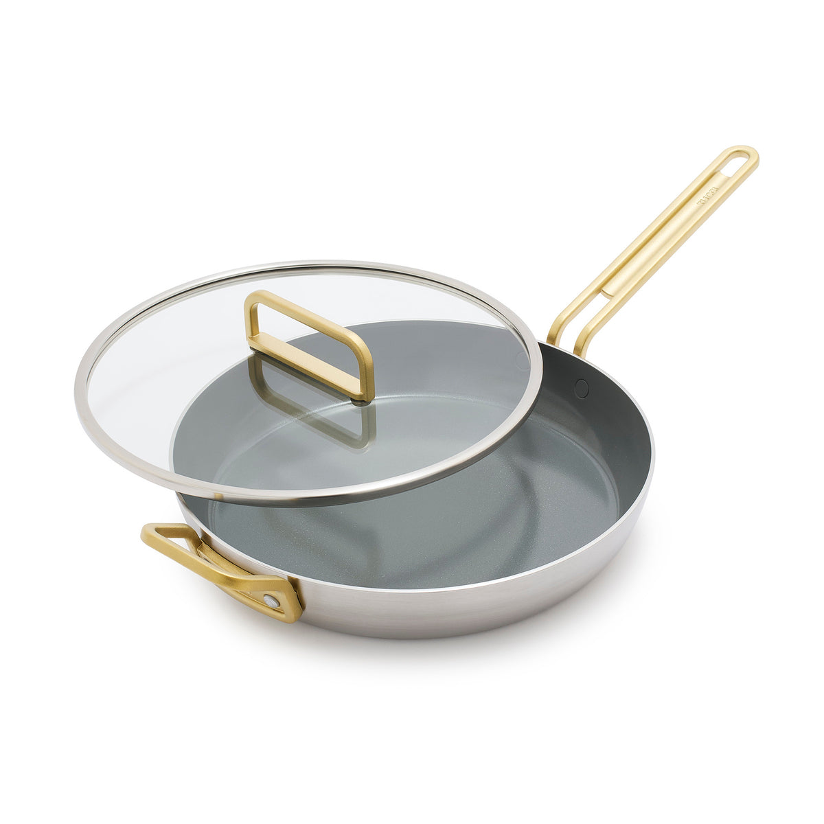 Stanley Tucci™ 12-Inch Stainless Steel Ceramic Nonstick Fry Pan with Lid - Champagne Handle - Perfect for Sautéing, Frying & Cooking Family Meals