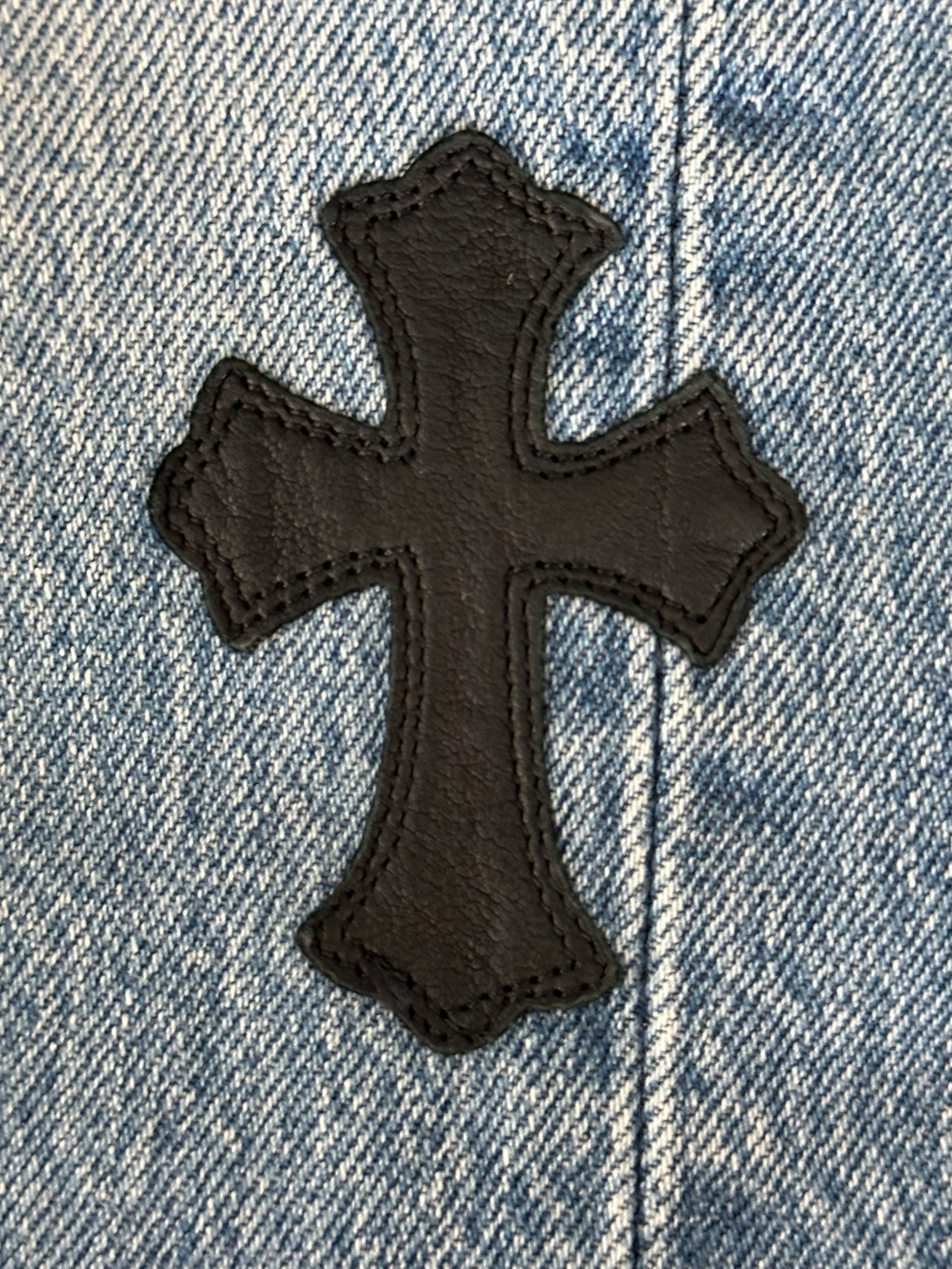 Chrome Hearts x Levi's Blue & Black Cross Patch Denim Jeans for Men - Stylish Vintage Streetwear for Casual Outfits and Night Out